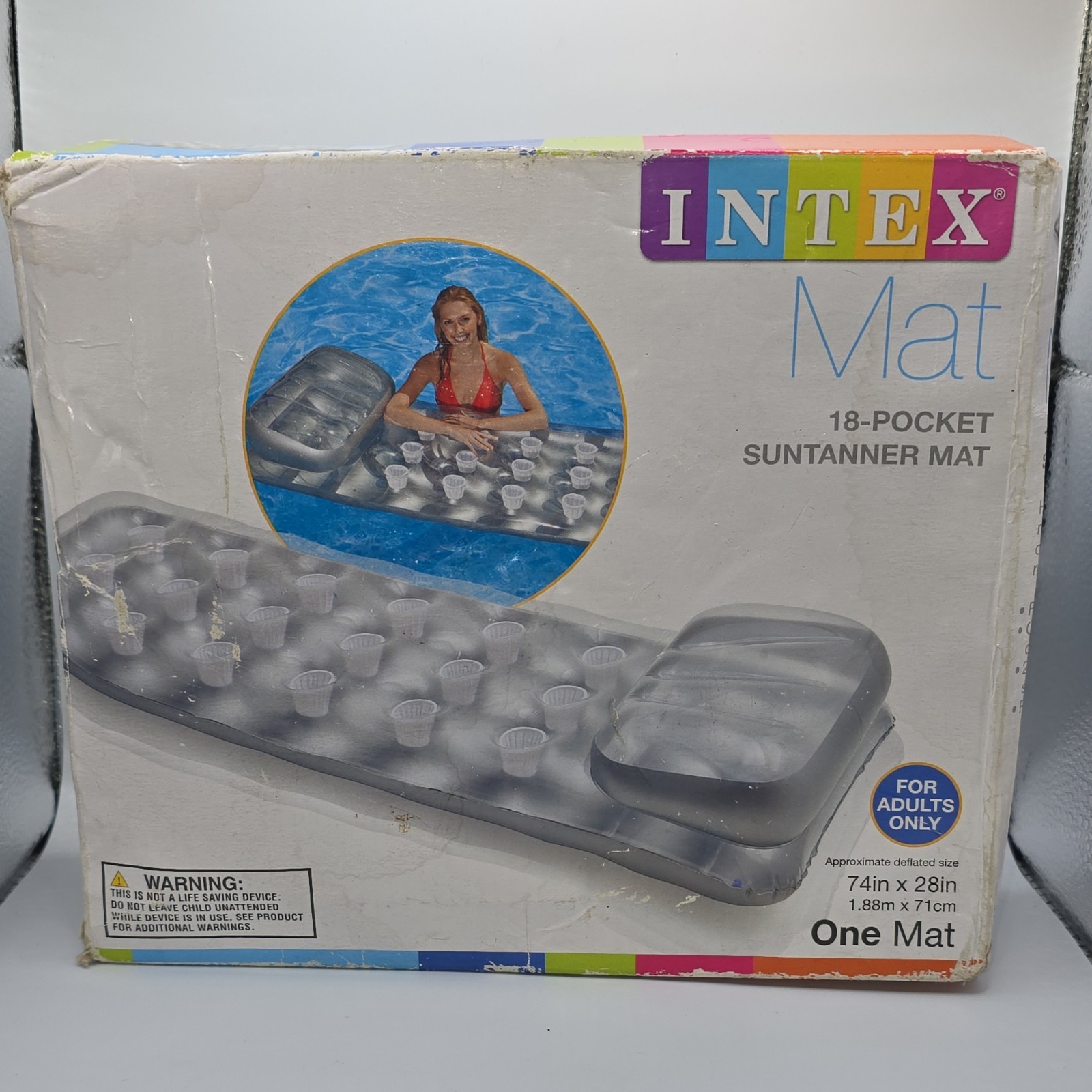 Intex 18-Pocket Suntanner Mat Inflatable Swimming Float 74in x 28in