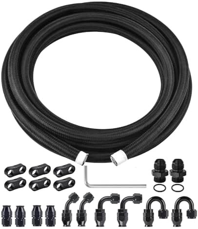 6AN PTFE Fuel Line Kit, AN6 E85 Nylon Braided Fuel Hose kit 20FT Black