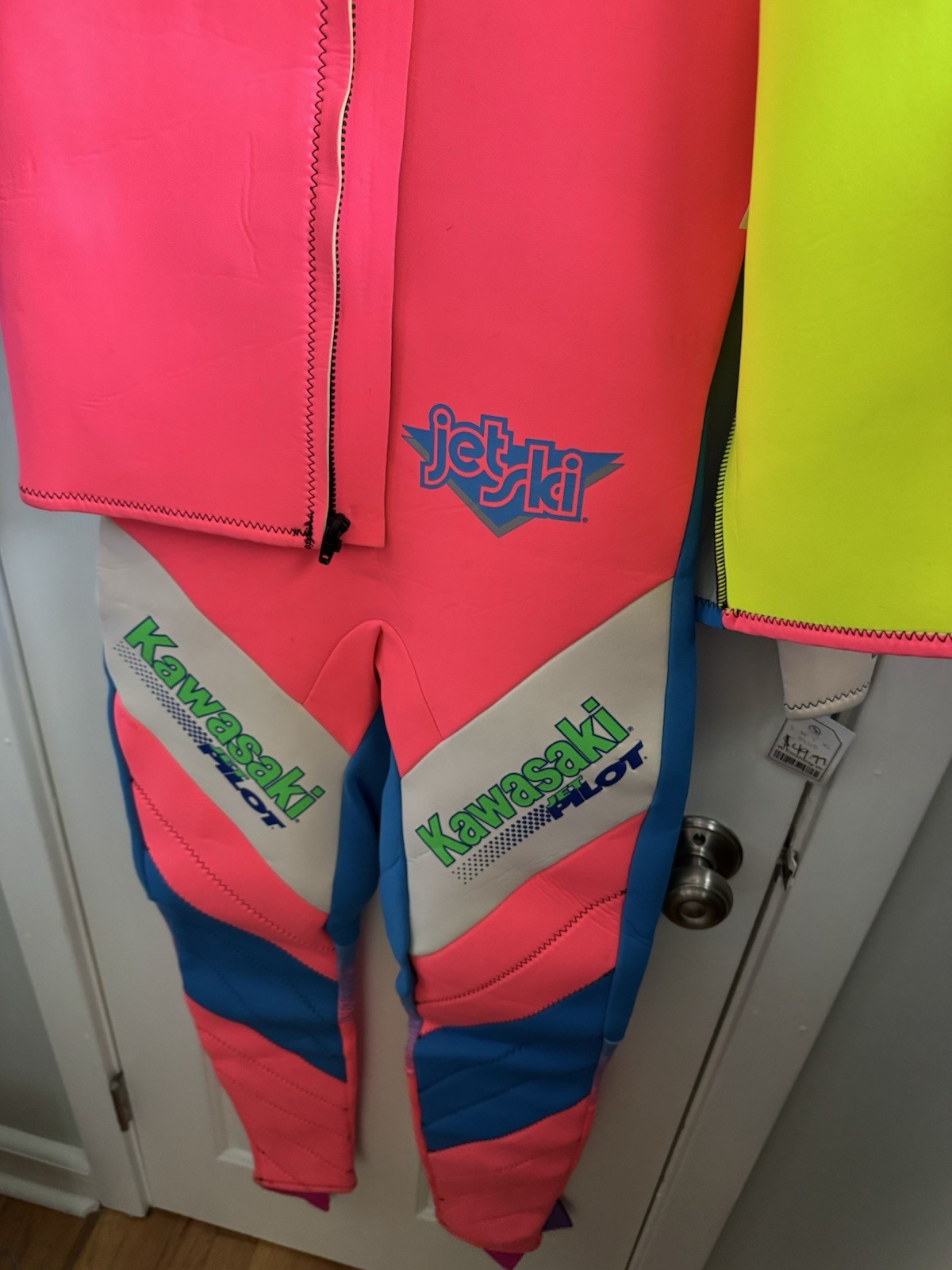 Vintage 90S Kawasaki Jet Pilot Wetsuit Pink Blue Neon Jet Ski 2pc