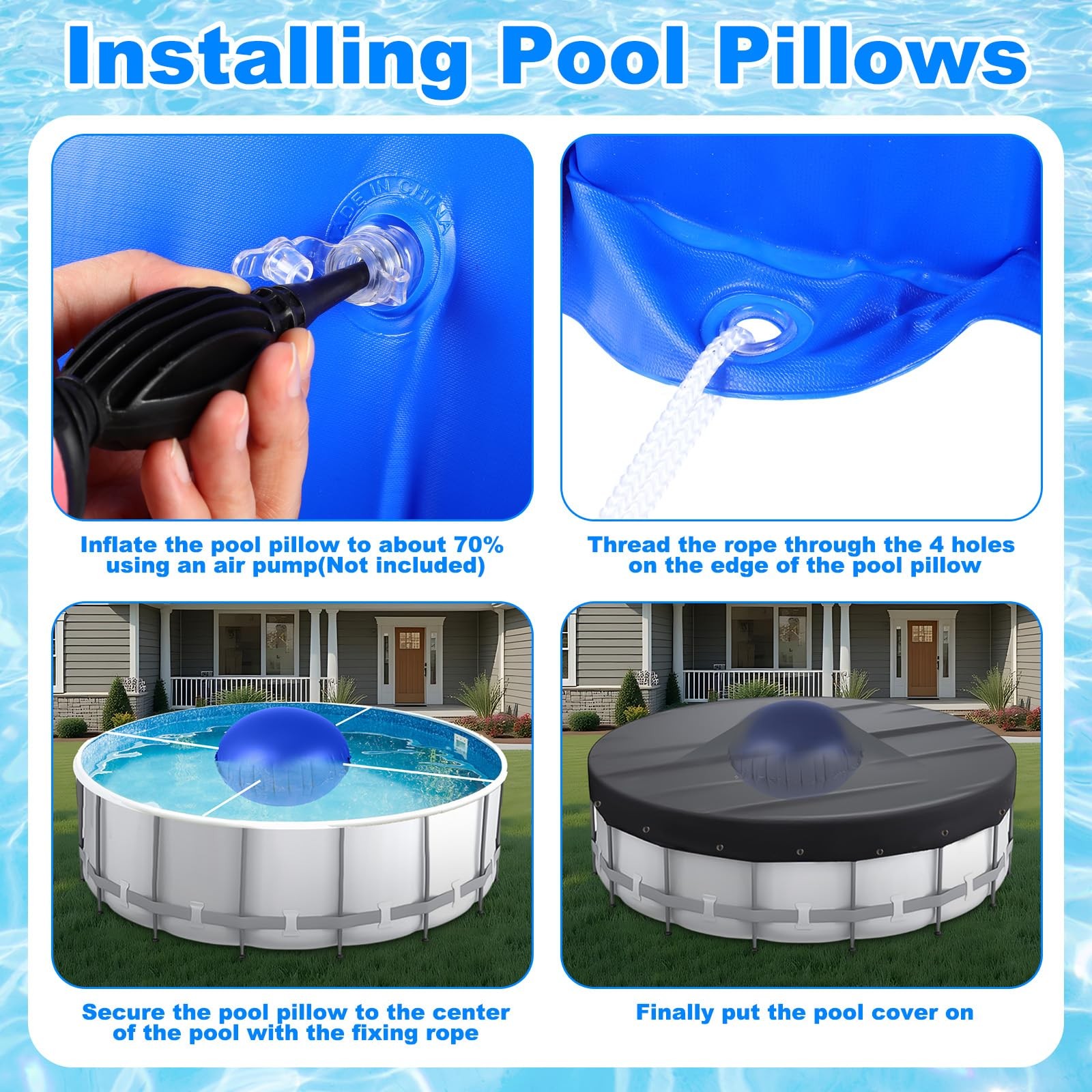 4ft Above Ground Pool Pillow & 12 Hanging Water Bags for Pool Cover, Winteriz…