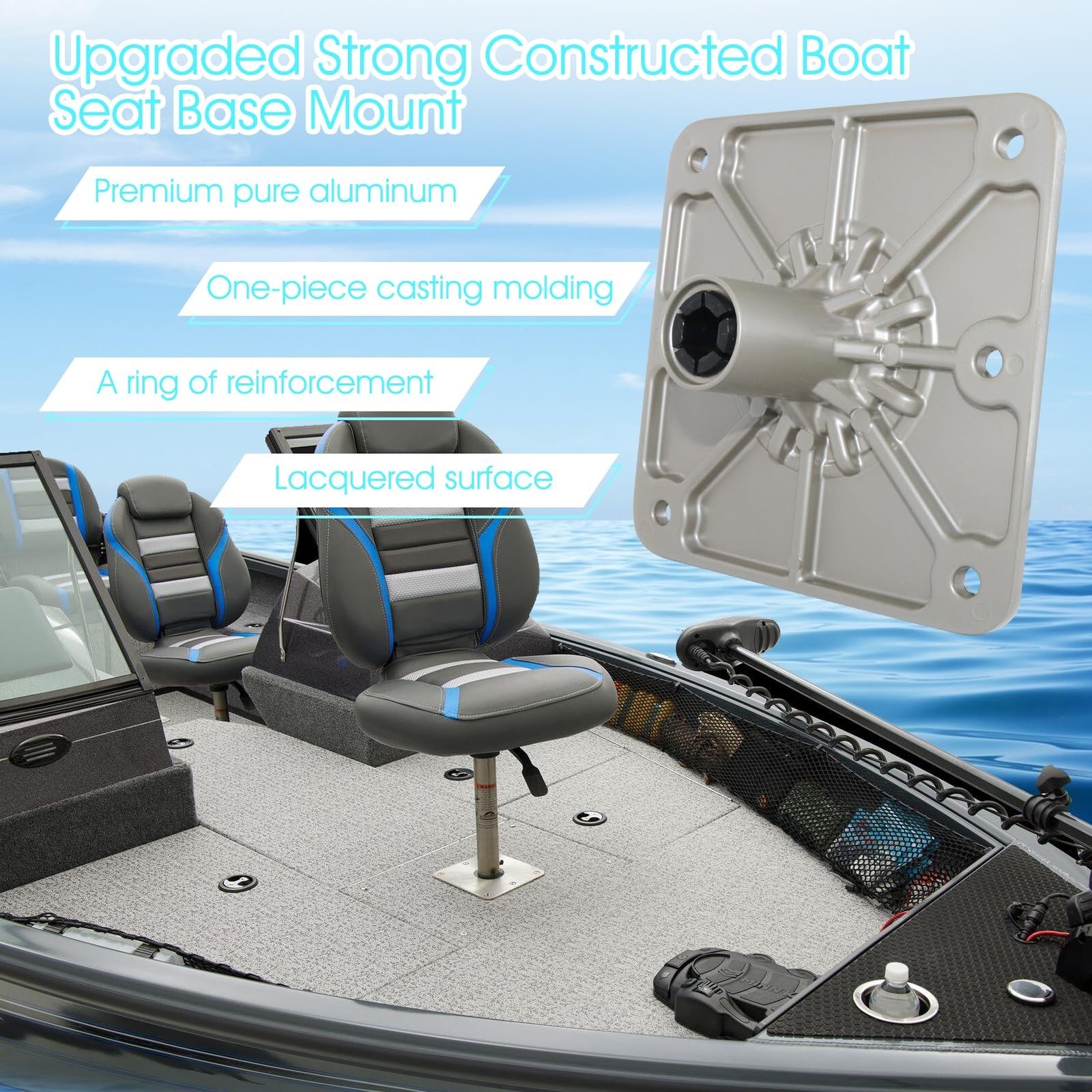 Boat Seat Base Mount Boat Seat Pedestal Base Plate for 3/4″ Pin Post Socket |…