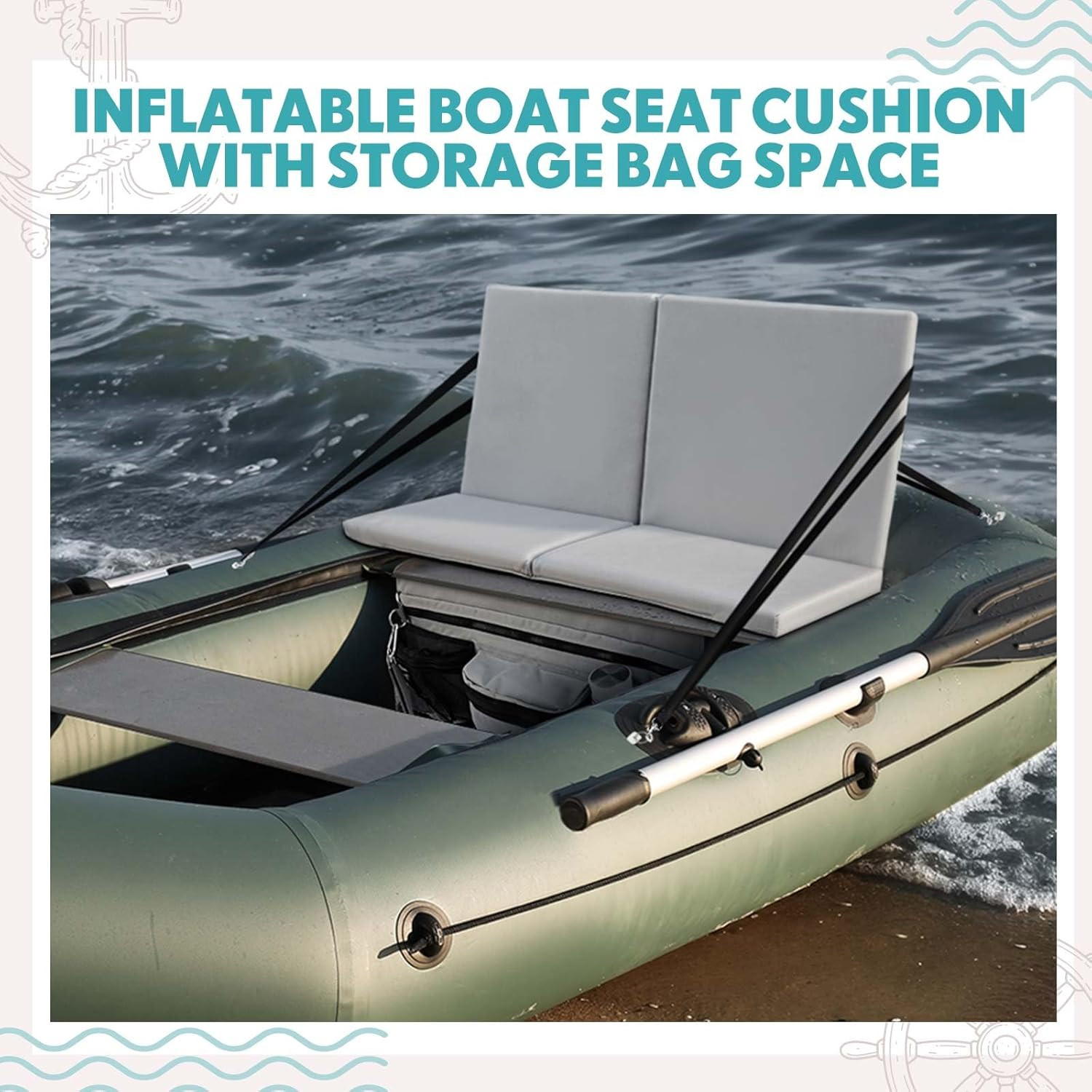 35 X 14 Inch Dinghy Inflatable Boat Seat Cushion with Back Support 34.6” X 17.3