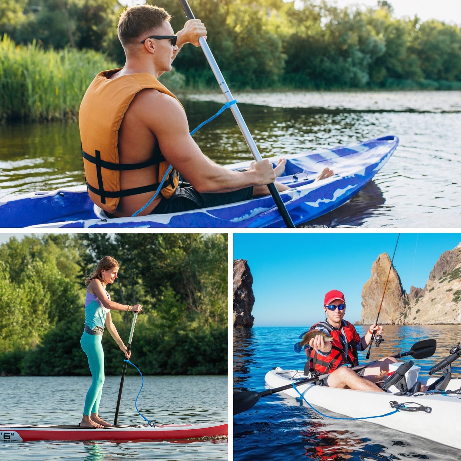 1/2/4 Pack Kayak Paddle Board Tether Leash Stretchable Strap Lanyard Rope