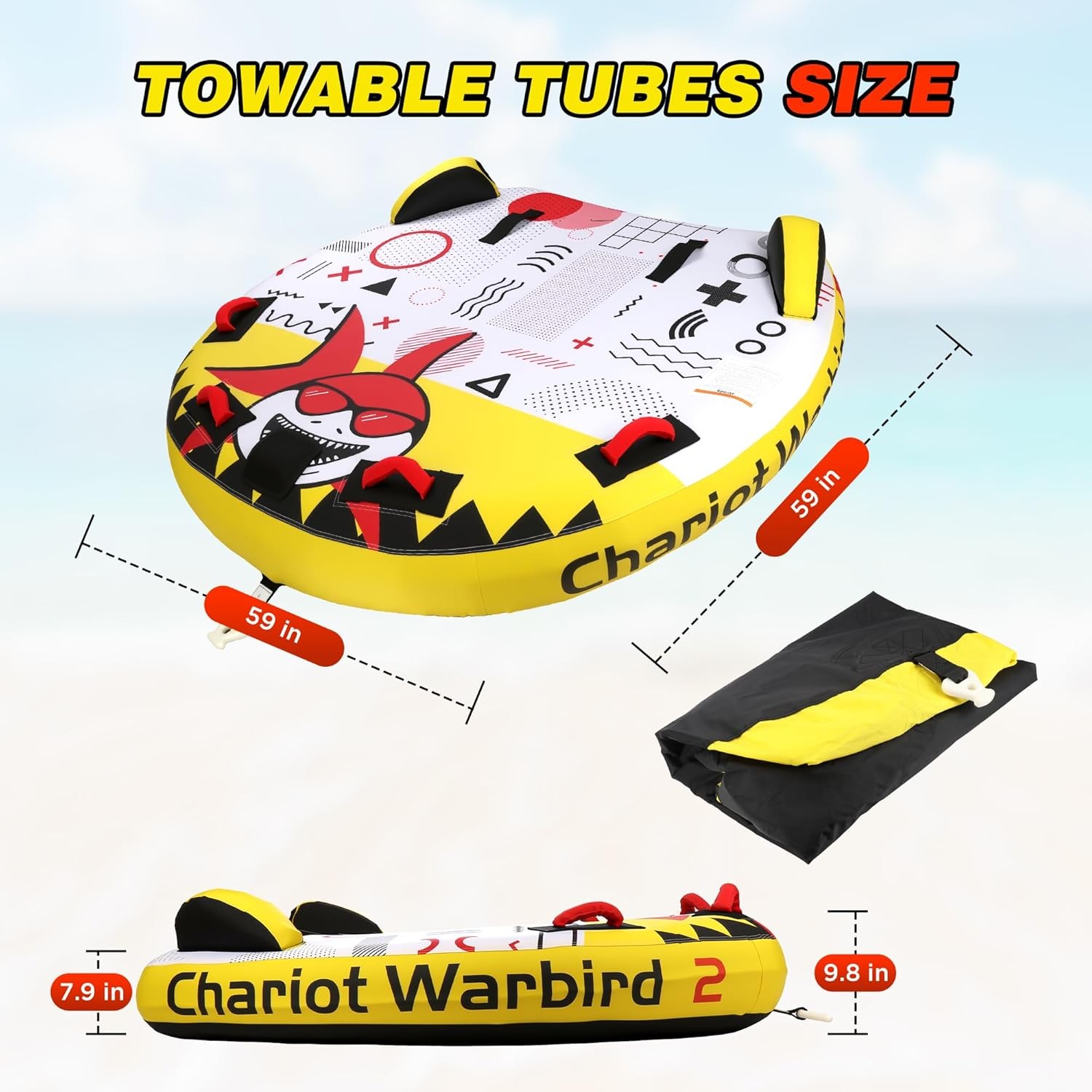 Towable Tube Boating 2 Person Lay-On Style Inflatable Towable W/ Heavy Duty