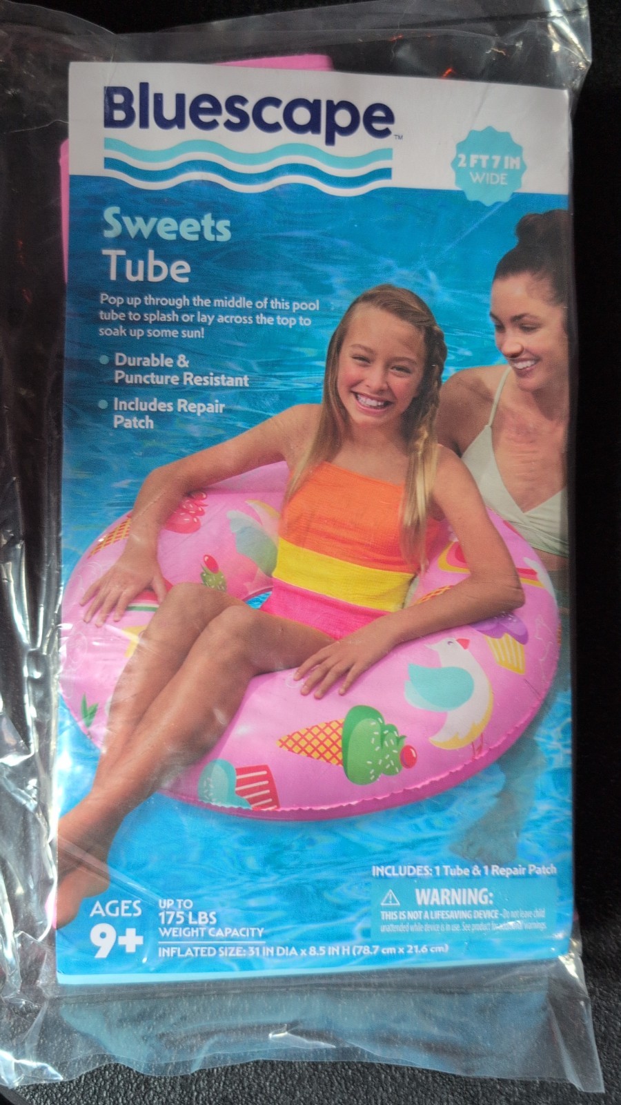 Bluescape Sweets Tube Inflatable Swimming Float Pink Ages 9+ 175 lbs