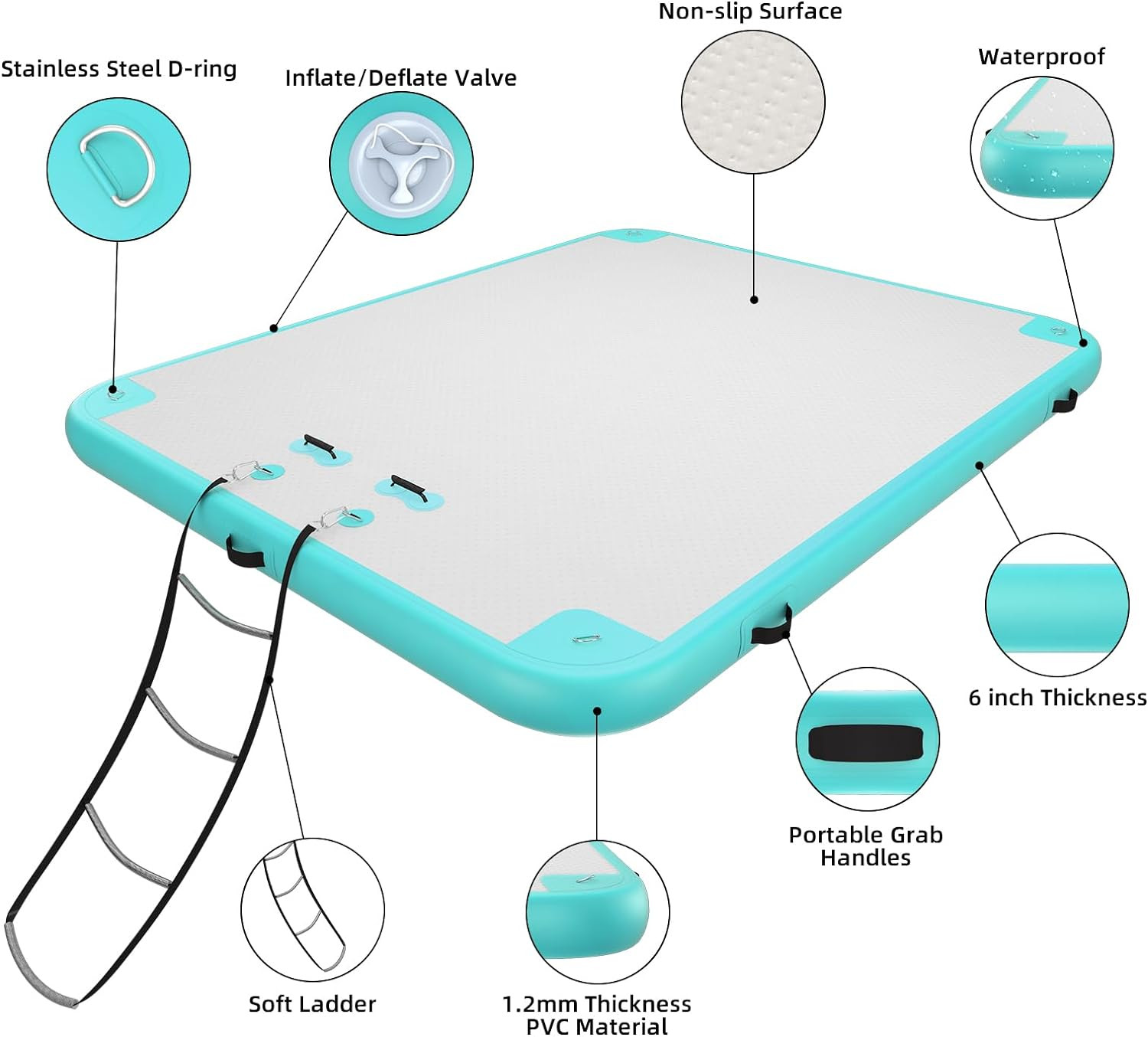 Inflatable Floating Dock Air Dock Platform Floating Island Raft with None-Slip S