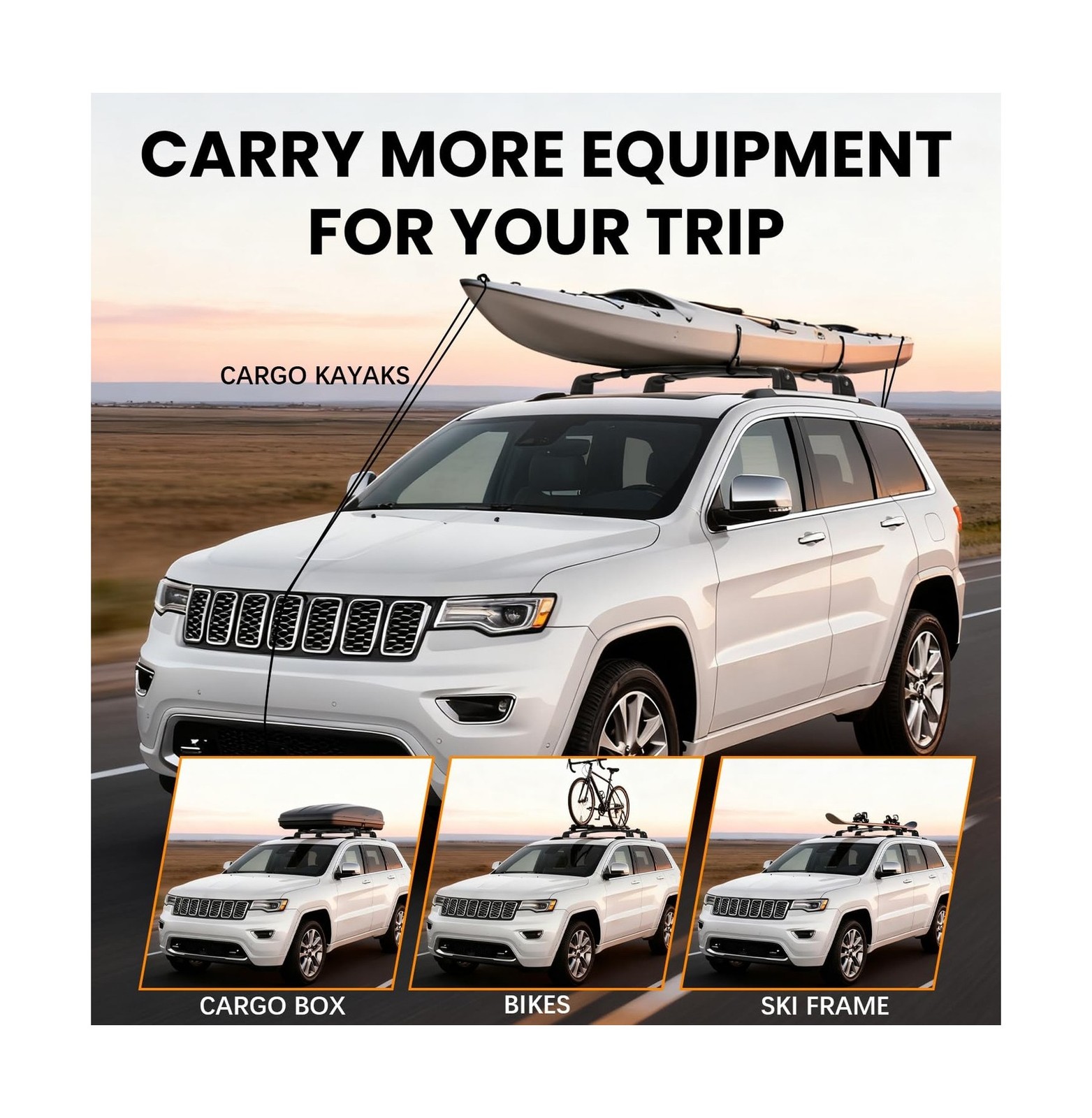 300lbs Roof Rack Cross Bars Compatible with Jeep Grand Cherokee 2011-2021 wit…
