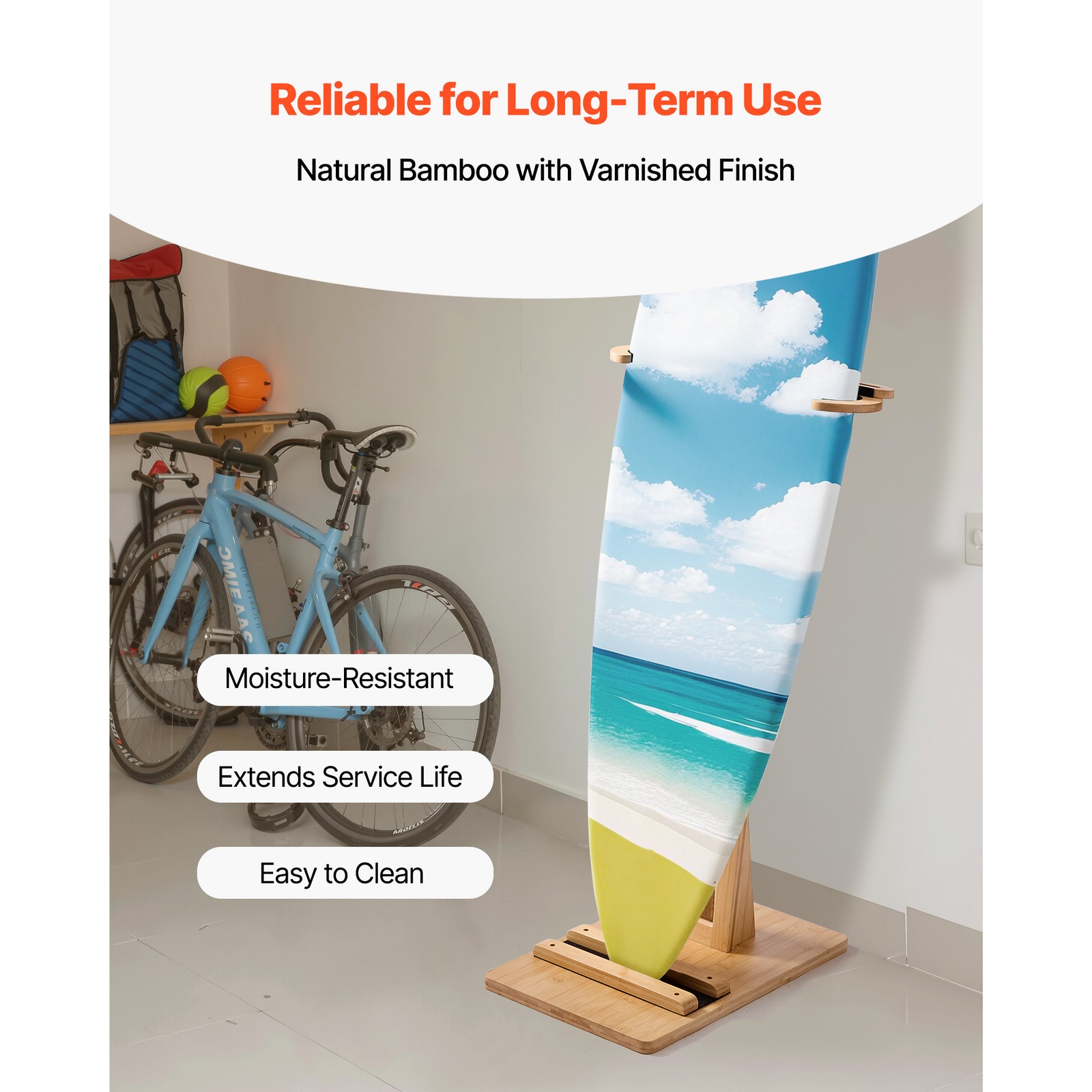 Uimoso Adjustable Wooden Surfboard Rack for Vertical Storage and Display