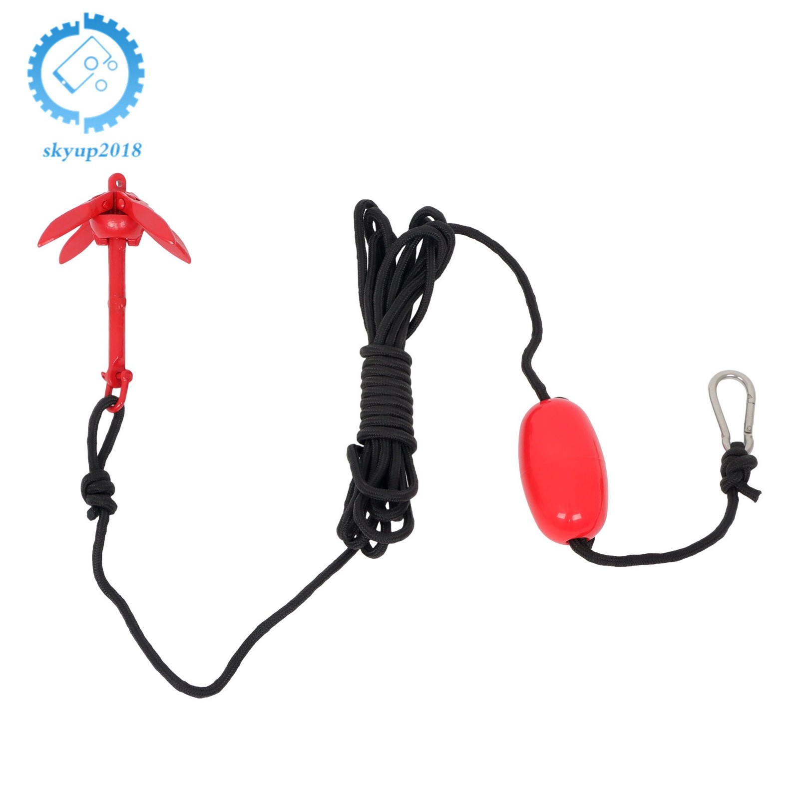 For Canoe Kayak Raft Boat Jet Ski Red 1.5Lb w/26.2 Ft Rope Folding Anchor Kit