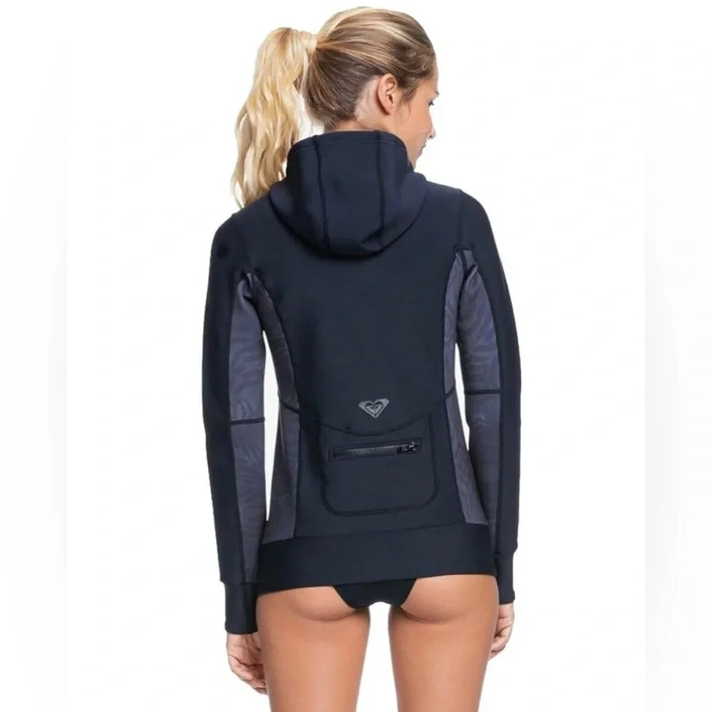 NWT Roxy Wetsuit Womens 1.0 Swell Paddle Hooded Jacket Surf Swim Black 1mm Sz 6