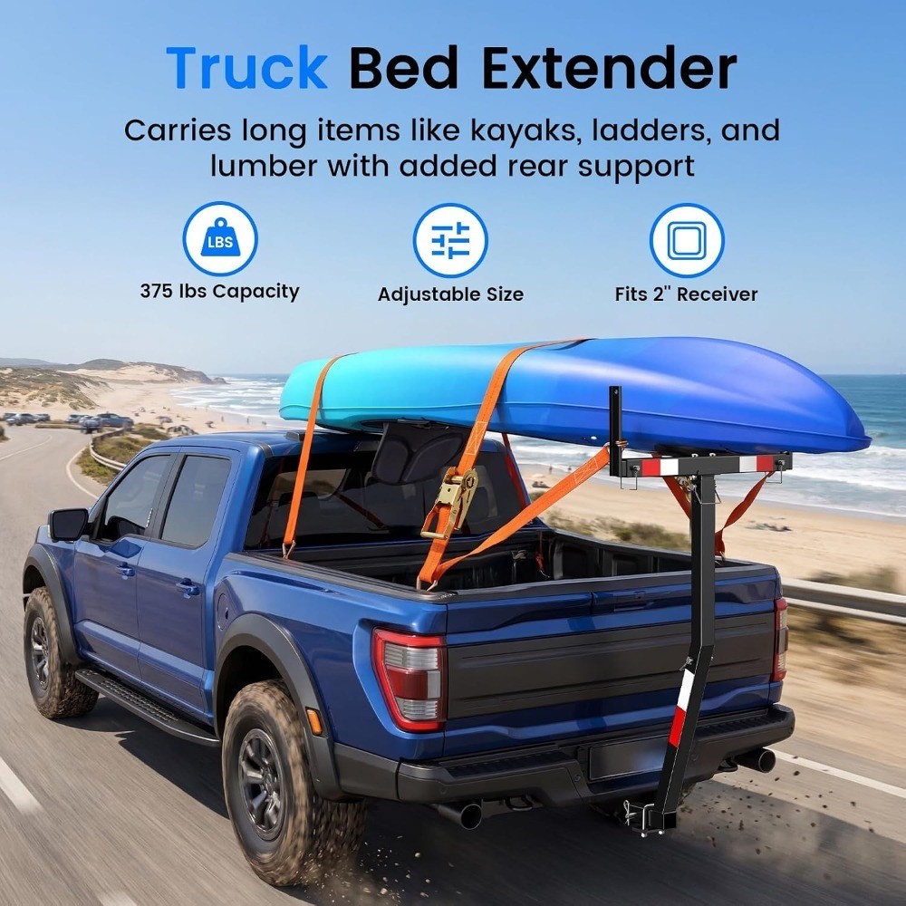 Pickup Truck Bed Extender Hitch Mount for Kayak Canoe Lumber Ladder Pipes Rack