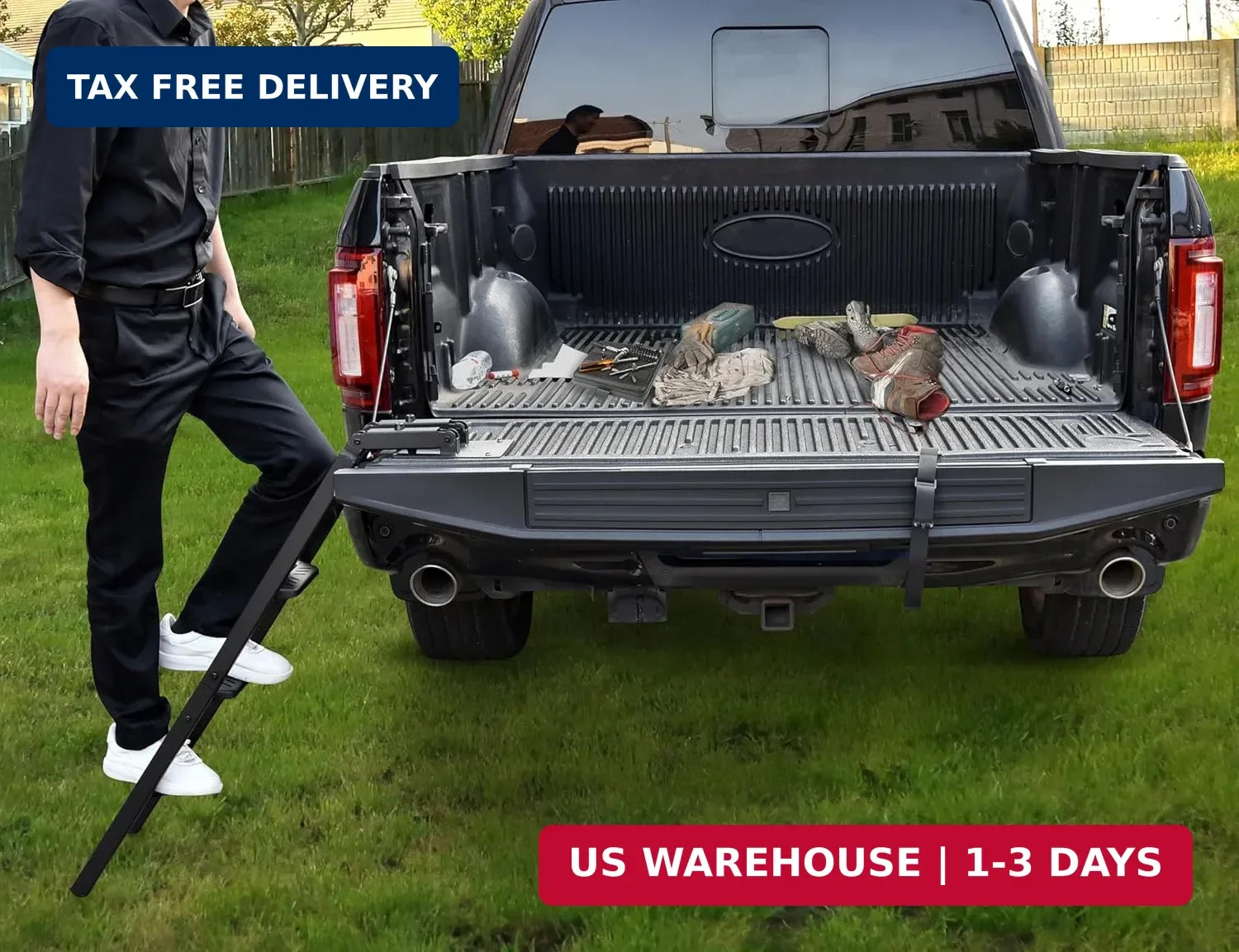 Foldable Pickup Truck Tailgate Ladder, 42″ Heavy Duty Universal Folding Tailgate