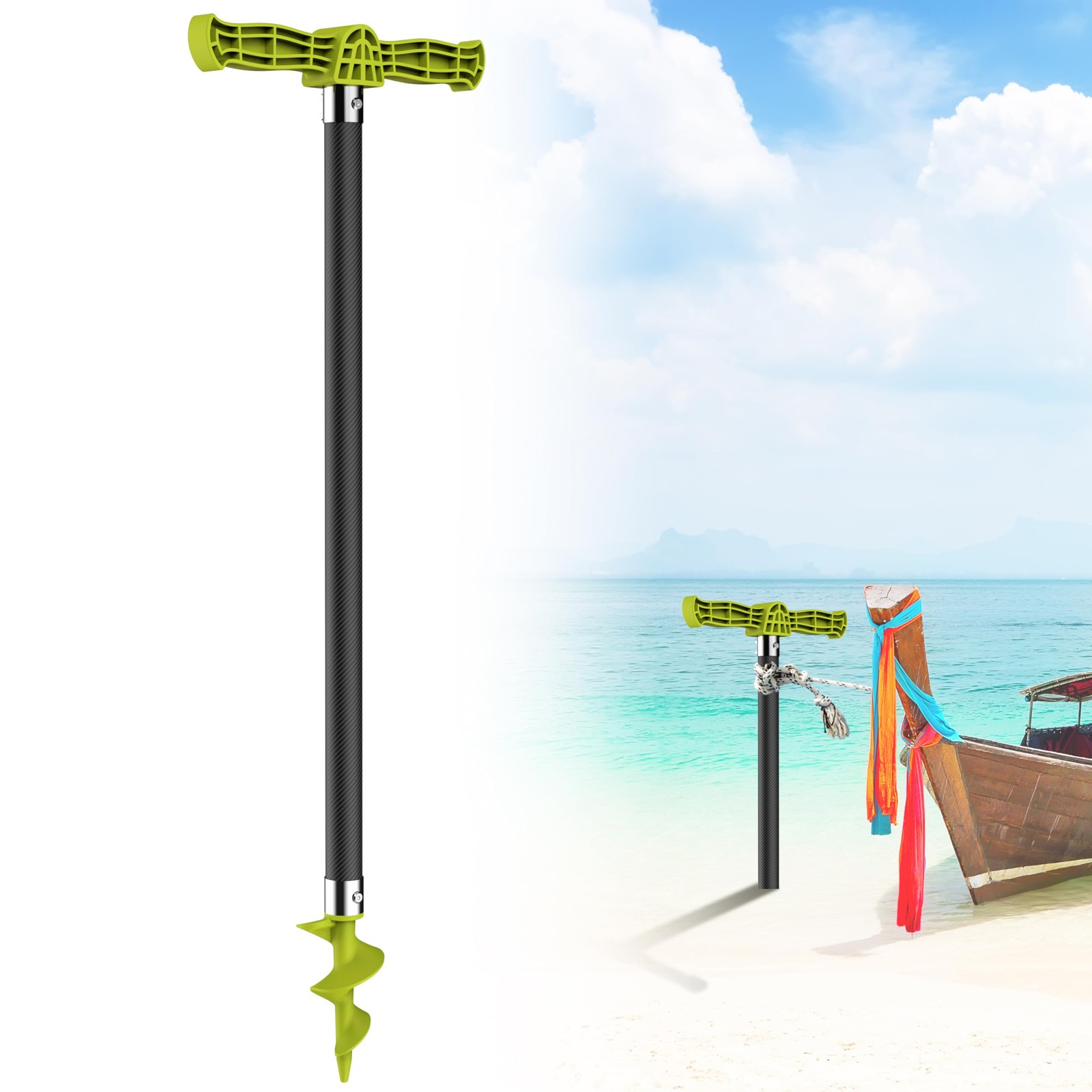 40″ Boat Sand Anchor, Carbon Fiber Shallow Water Sand Anchor with T-Handle & …