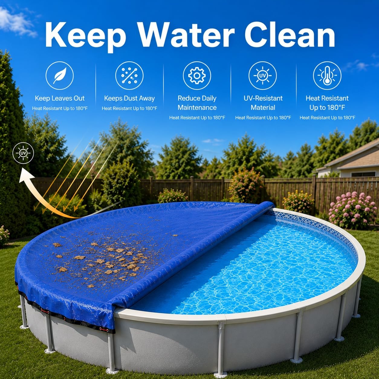 24FT Heavy Duty Pool Cover for Above Ground Pools,200 GSM Tear-Resistant Mate…