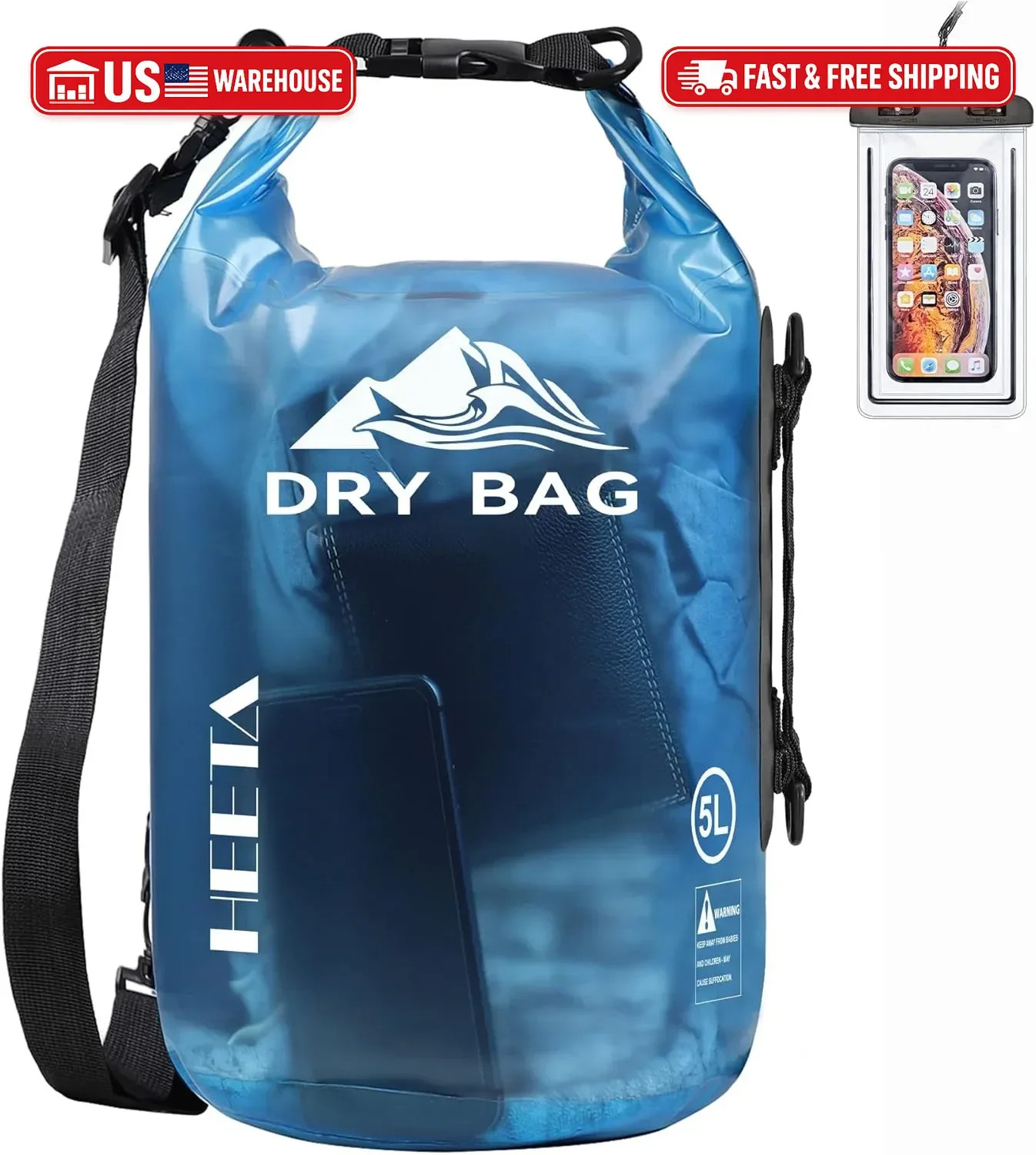 HEETA Dry Bag Waterproof for Women Men, 5L/10L/20L/30L/40L Roll Top Lightweight