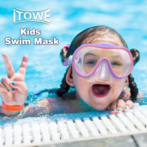 Kids Swim Goggles Mask with Nose Cover 3-16, Unique Frame Pink & Purple S(3-10)