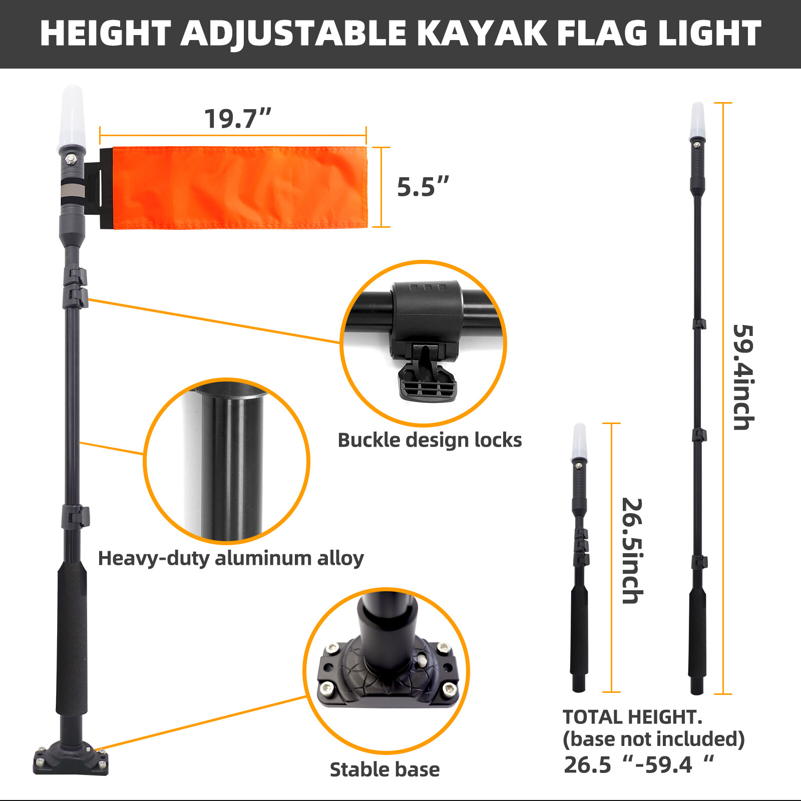 360 LED Light Pole Flag Kayak Safety Flag Pennant For Canoe Boat Fishing Dinghy