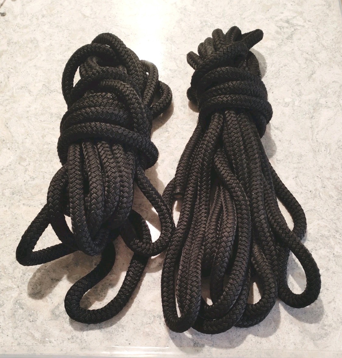 TWO 5/8 Inch x 35 Foot Black Double Braid Dock Line with Eye Splice