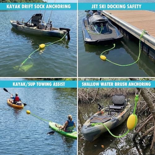 Kayak Tow Line,Drift Sock Anchor Rope for Fishing Boat,Buoy 20ft Yellow/Green