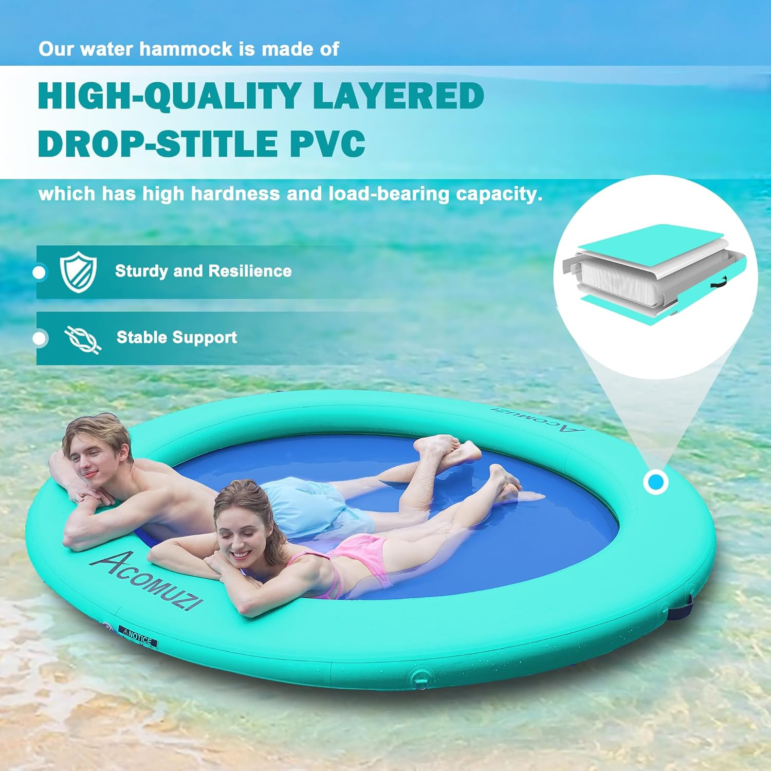 4/6/8/10/12FT Water Hammock Inflatable Floating Dock, round Floating Ring Lake F