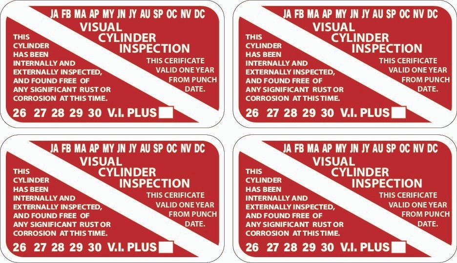 Scuba VISUAL CYLINDER INSPECTION sticker tank certificate 2025-2029 (4 pack p124