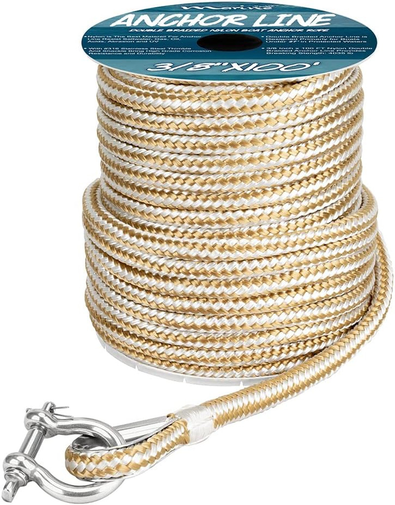 Made 3/8 Inch 100FT 150FT Gold/White Nylon Anchor Line Double Braided Anchor Rop