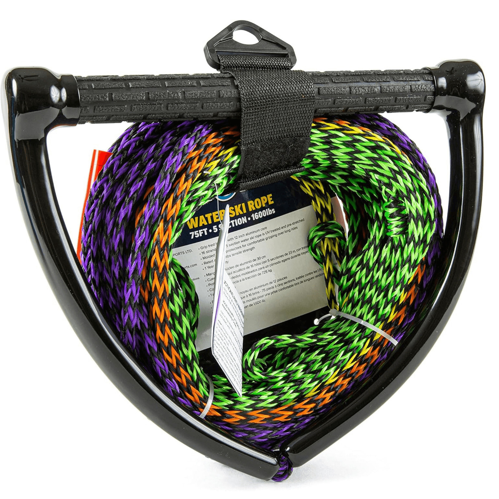 WOW Watersports 75ft 5-Section Pre-Stretched Water Ski Rope, w Finger Protectors
