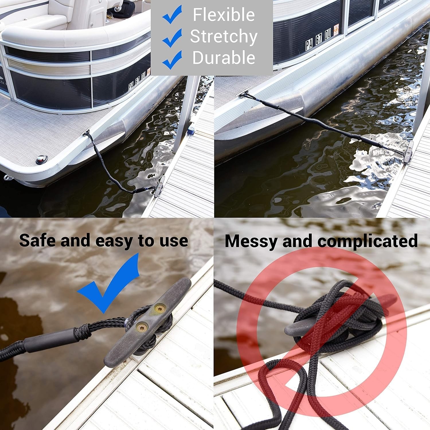 Bungee Dock Line 2-Pack-4ft, Adjustable No-Jerk Boat & Kayak Ties, Mooring R…