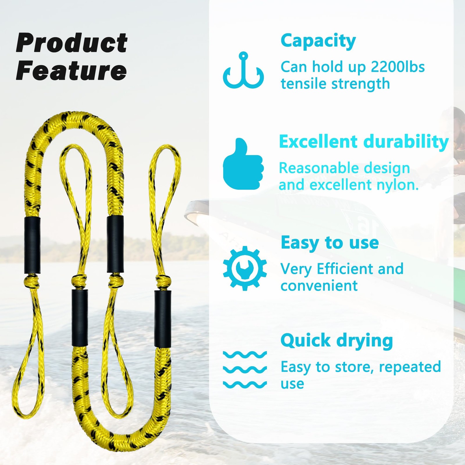 Boat Bungee Dock Line,Mooring Rope,Marine 48.82 inches x 0.63 inches, Yellow