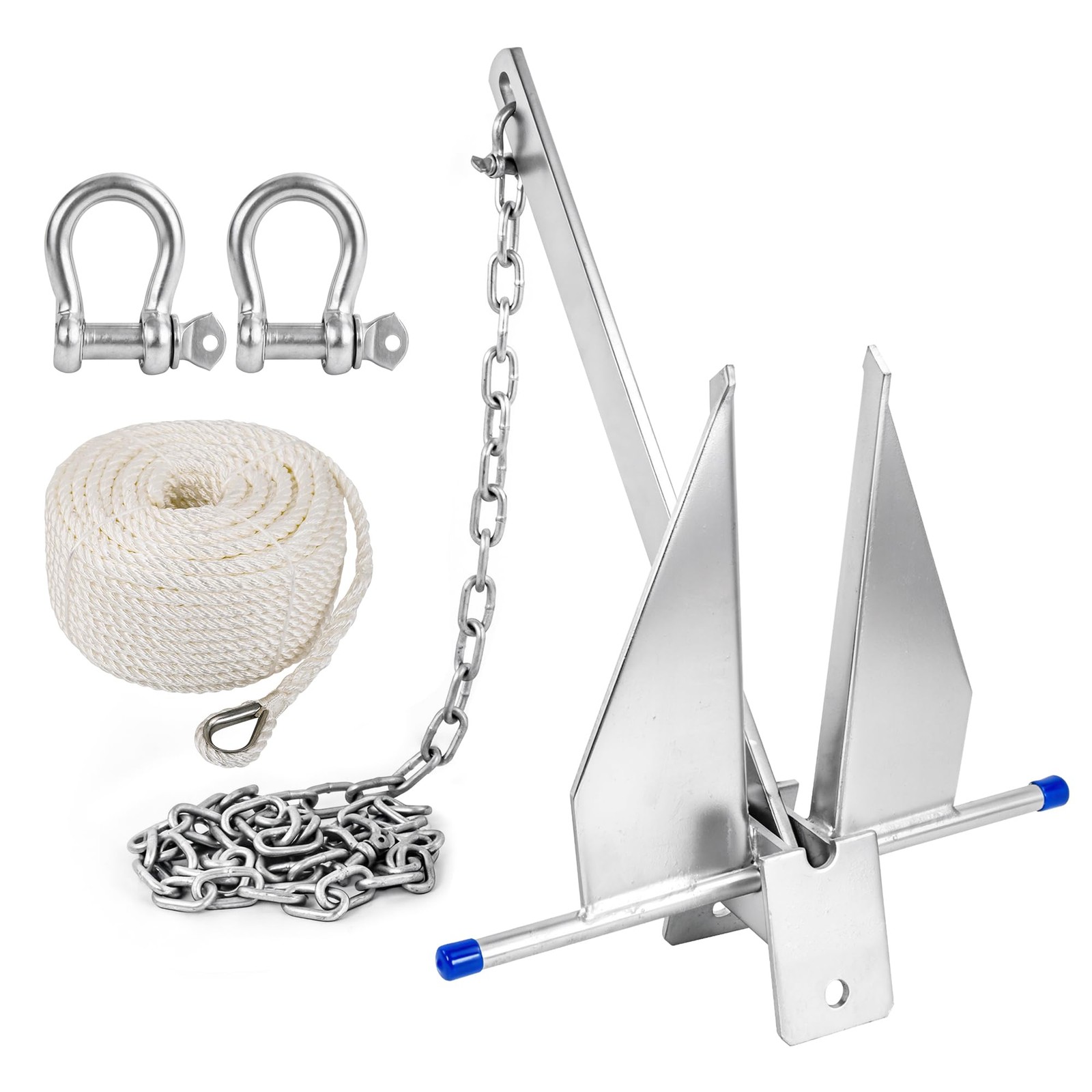 10 lbs Heavy Duty Galvanized Fluke Boat Anchor Kit with Chain, Rope & Shackle…