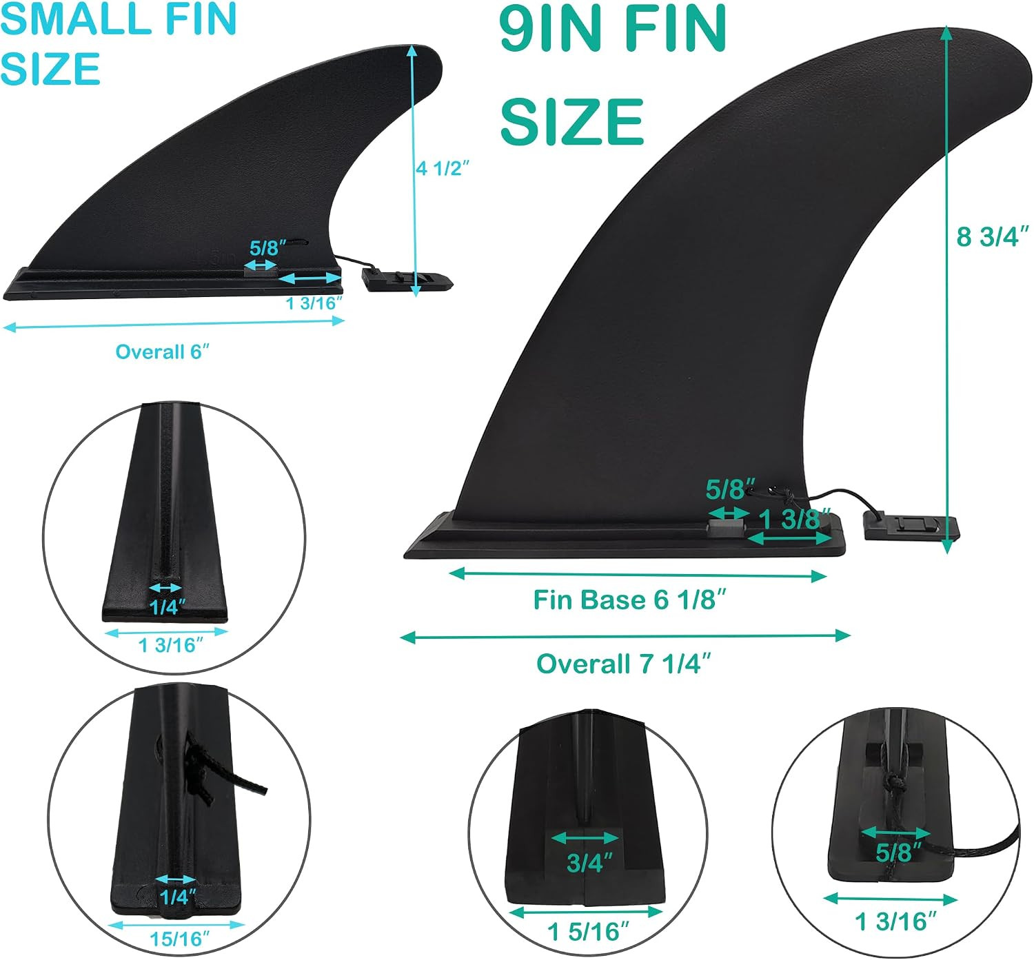 Paddle Board Fins Replacement Set of 3 (1P 9″ & 2P 5″), Choose from Three Option