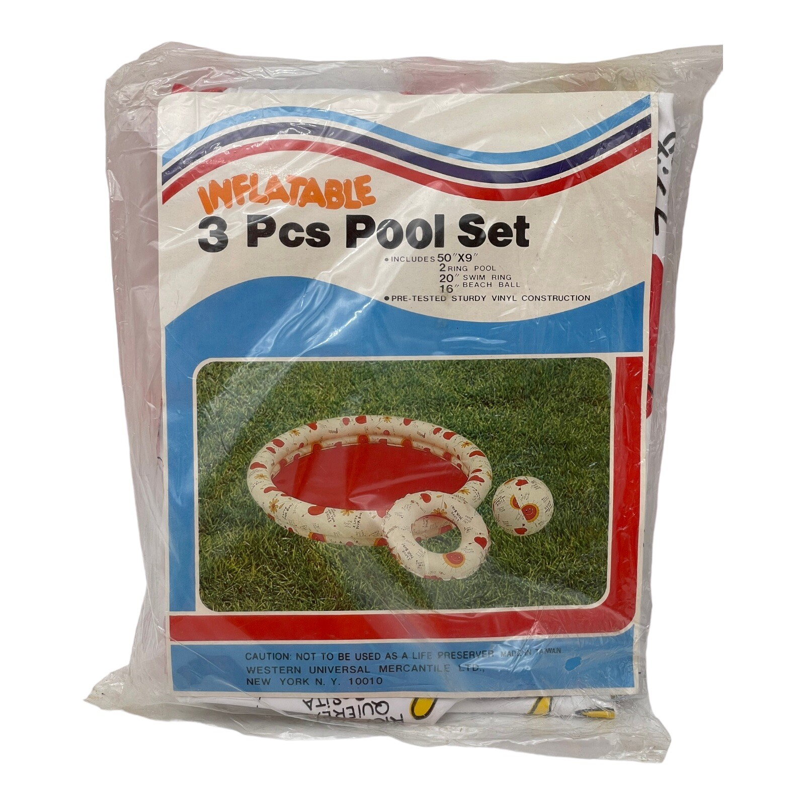 Vintage vinyl Swim Ring Pool Beach Ball Inflatable 3 Piece Set LOVE Rare HTF