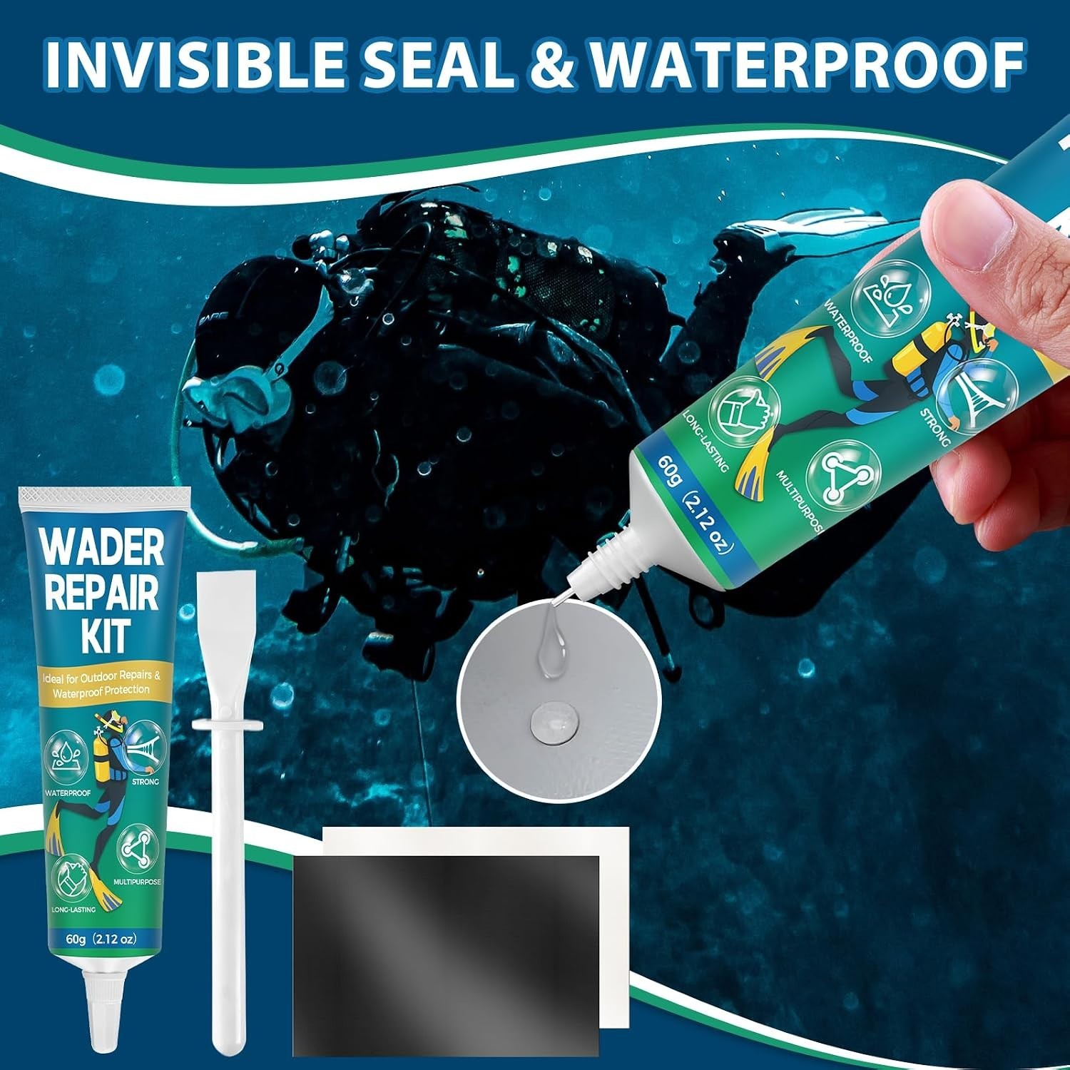 Wetsuit Repair Kit, Wader Patch Kit, Flexible Wader Repair Glue, Durable Wate…