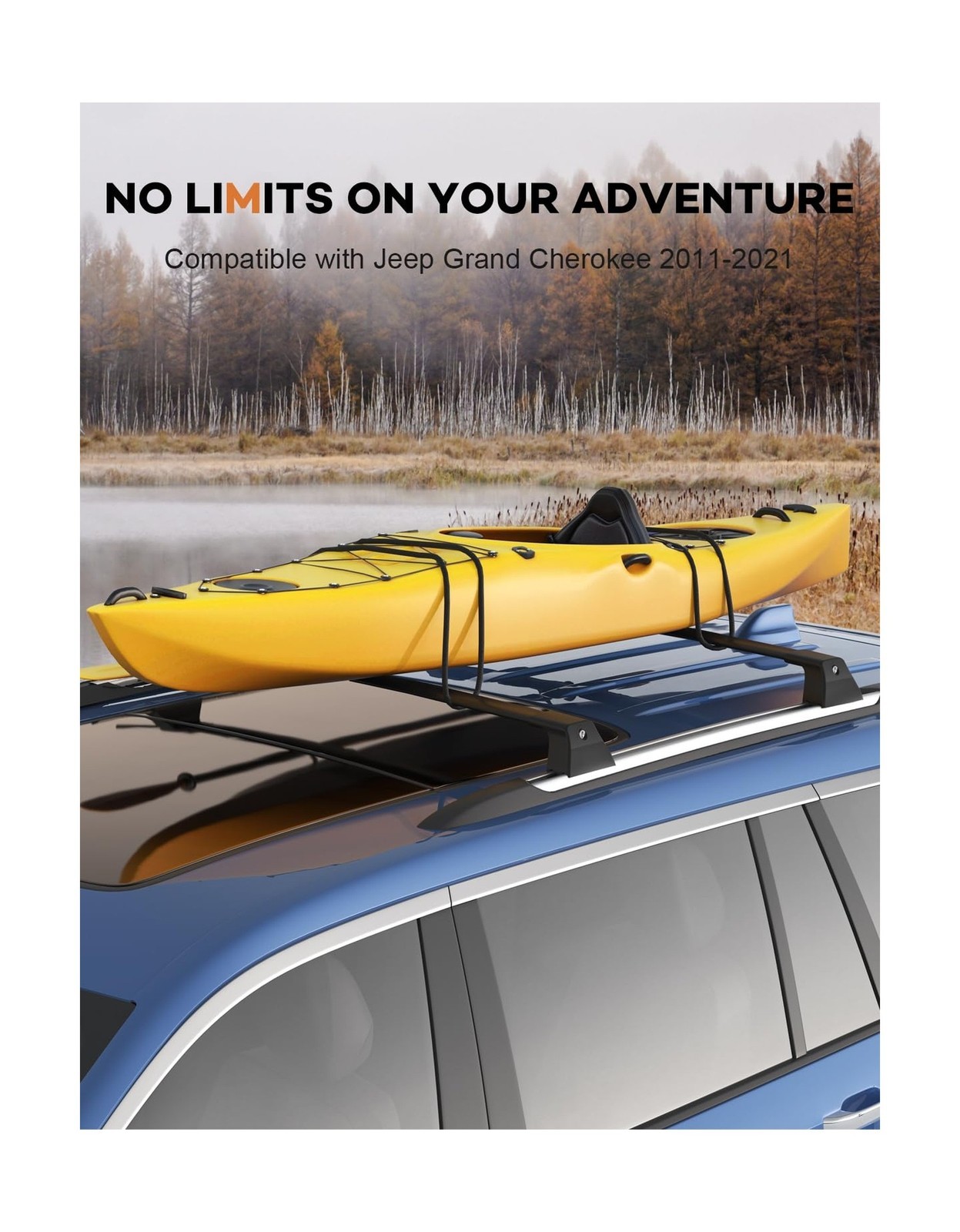 300lbs Lockable Roof Rack Cross Bars Fit For Jeep Grand Cherokee 2011-21