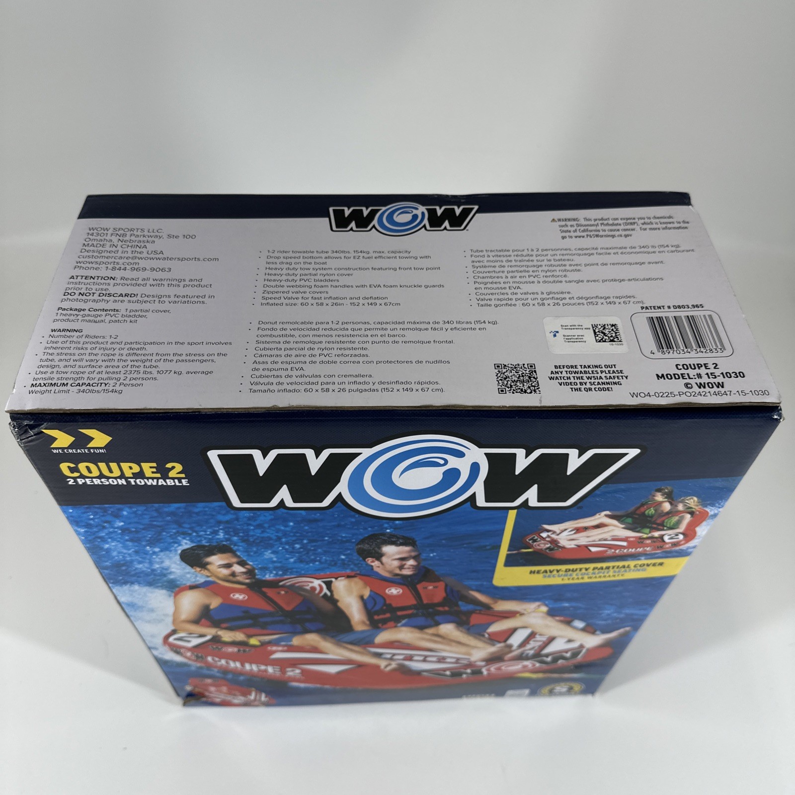 WOW Sports 2 Person Coupe Cockpit Towable Water Tube For Pool and Lake 15-1030