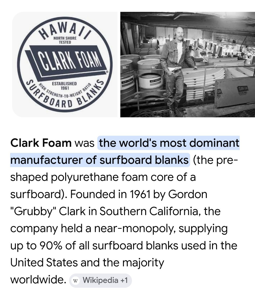 Vintage Clark Foam Surfboard Blank Laminate Sheet