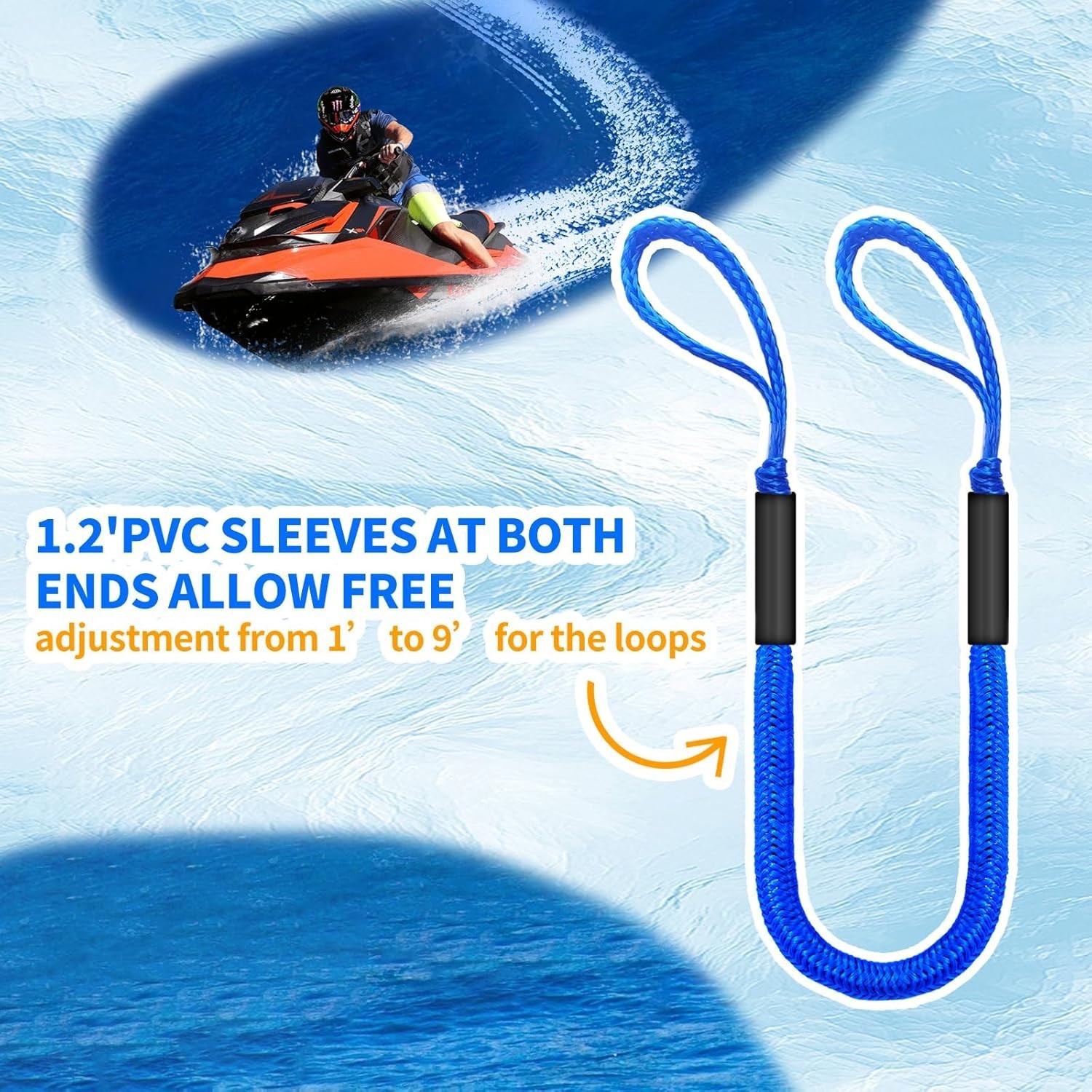 4FT Bungee Dock Line for Boats – Shock-Absorbing Elastic Rope with 4ft blue