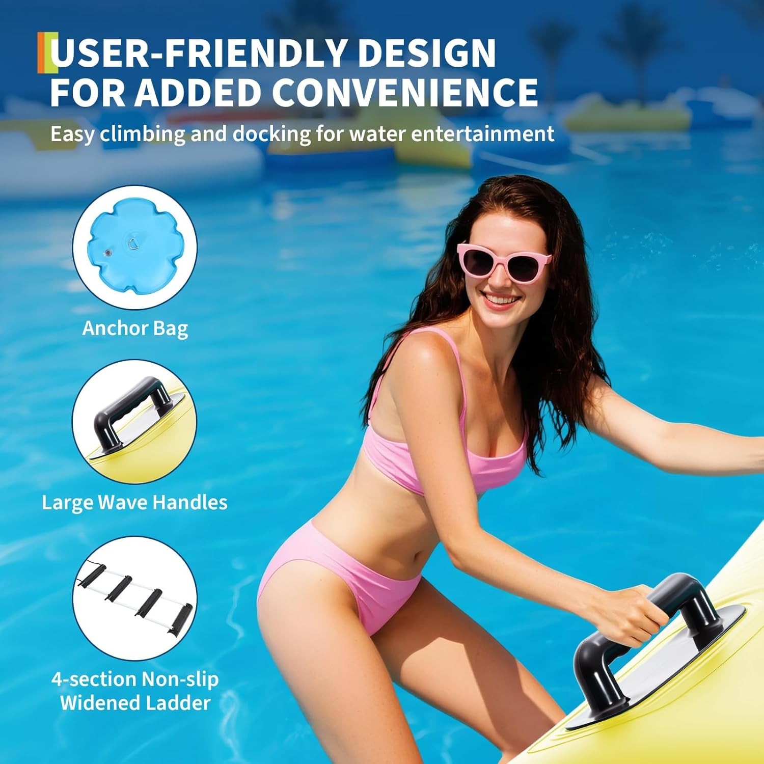 10FT Inflatable Water Trampoline 408LBS Floating Bounce with Pump and Ladder Kit