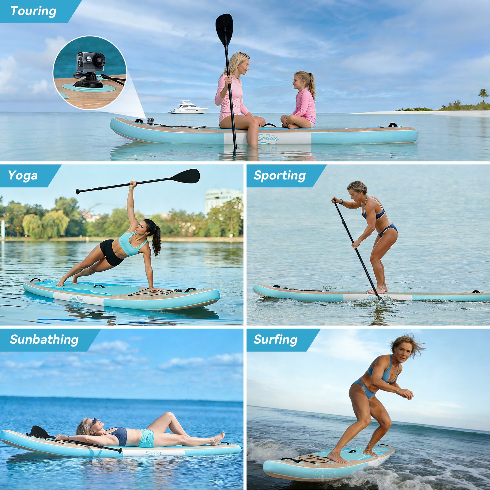 11FT Inflatable Surfboard Paddle Board 33″ Wide 330LBS Capacity 3-Fin System