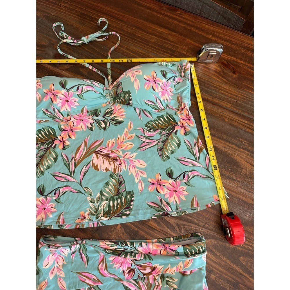 Tankini Swimsuit Top XXL & Bottom L Set Freshwater Floral Halter 2 Piece NWOT