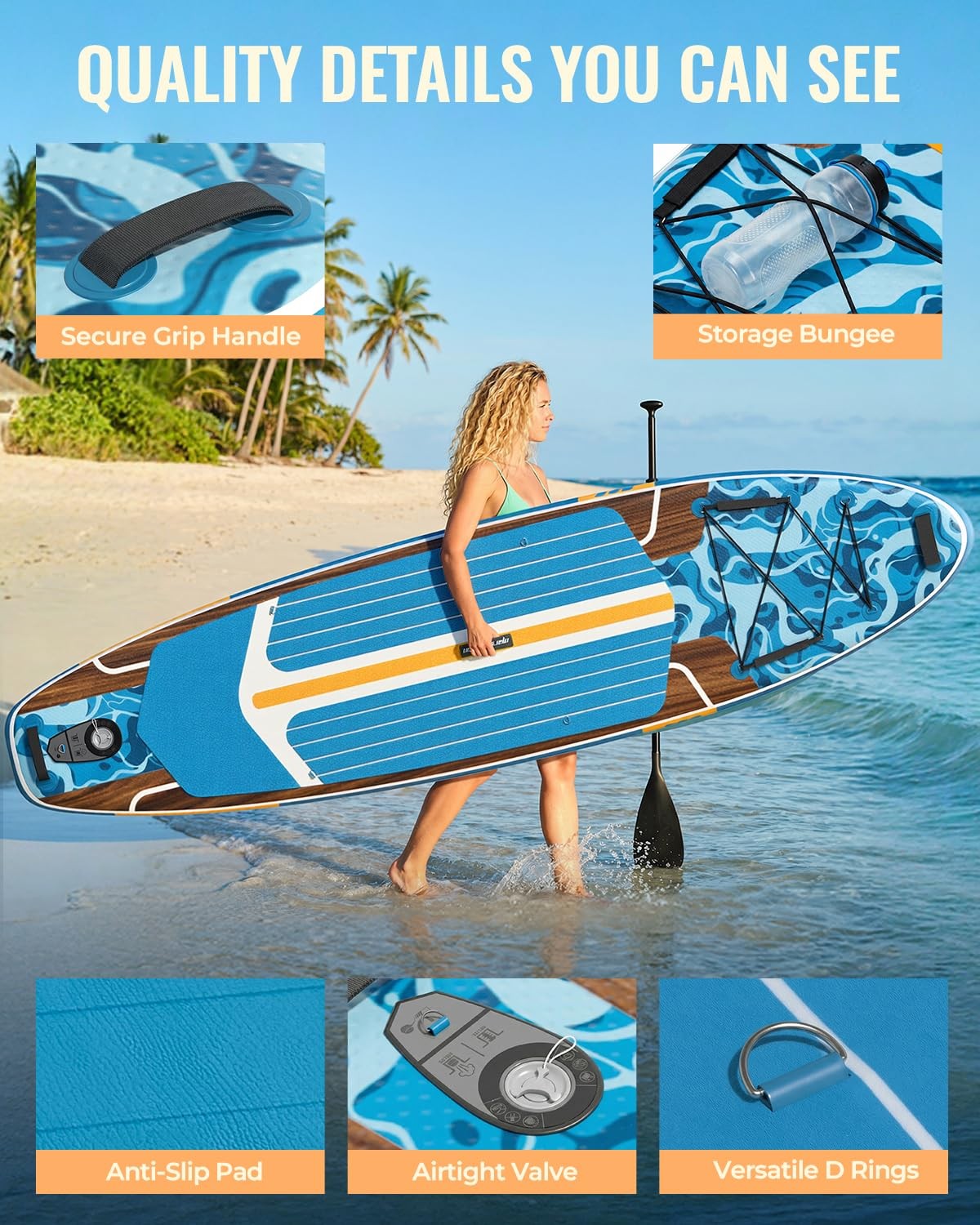 Marsdorgan 11ft Inflatable Stand Up Paddle Board with Kayak Seat, Wood Grain …