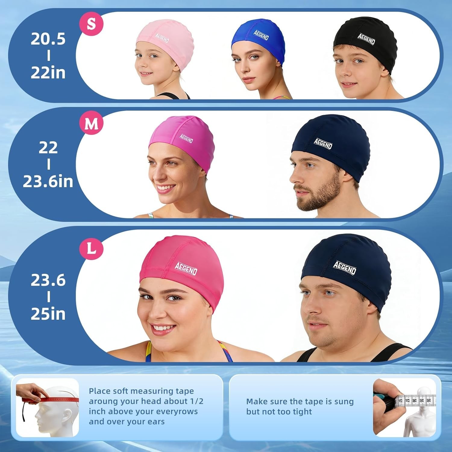 1 Pack Fabric Swim Cap Silicone Waterproof Layer Breathable Cloth Large Black-L