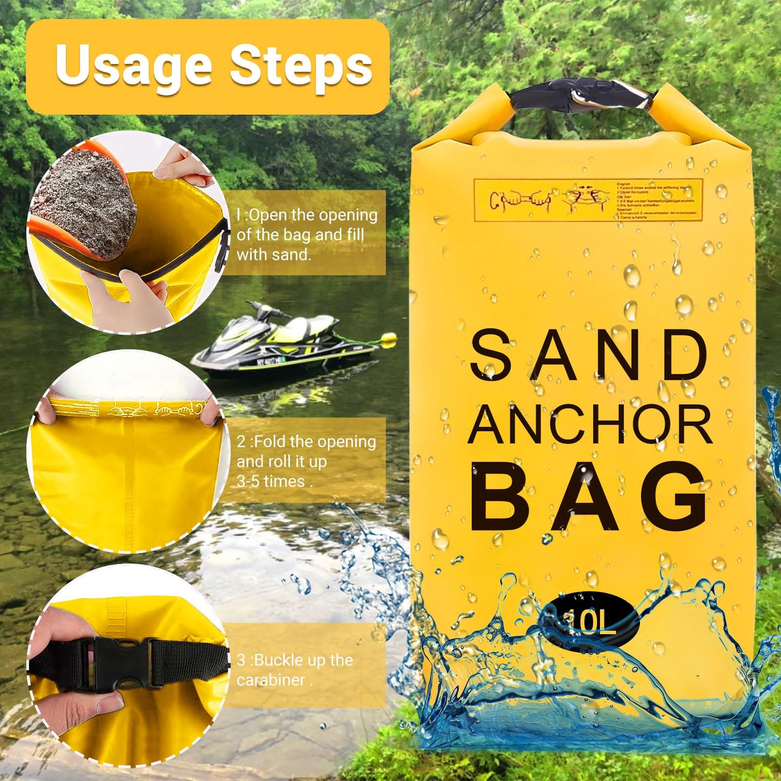 2Pack Waterproof Sand Anchor Bags with Rope Buoy for Kayak Jet Ski Boats