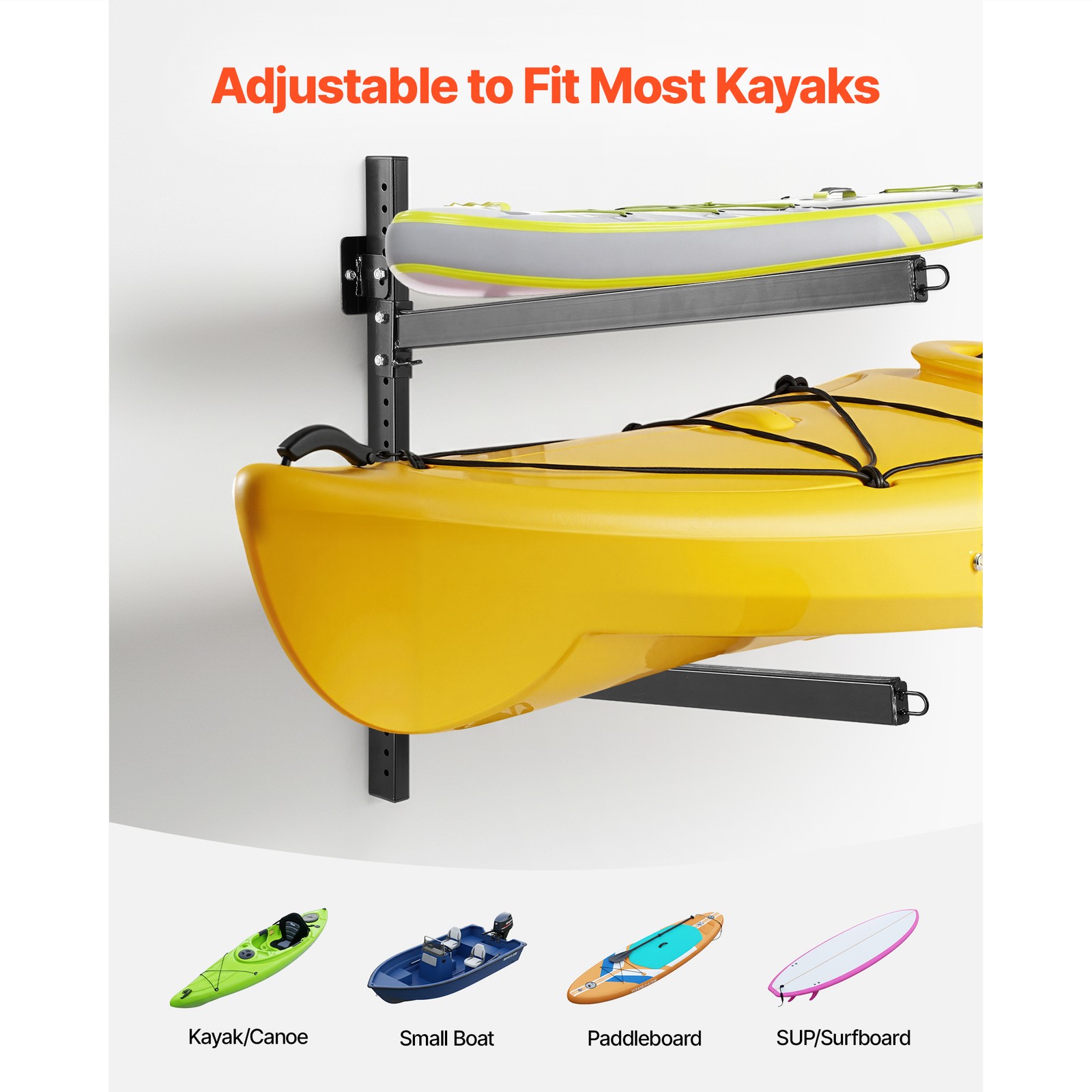 Uimoso Wall-Mounted 2 Kayaks Storage Rack Paddleboards Adjustable 200 lbs