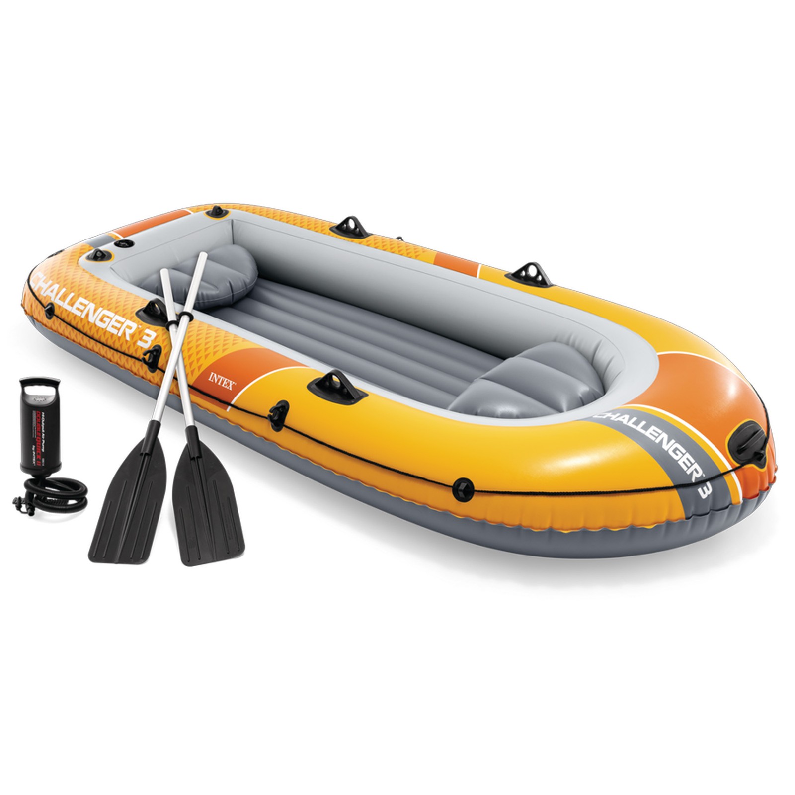 INTEX Challenger 3 Inflatable Boat Set with 54″ Oars, Pump, & Oar Locks (Used)