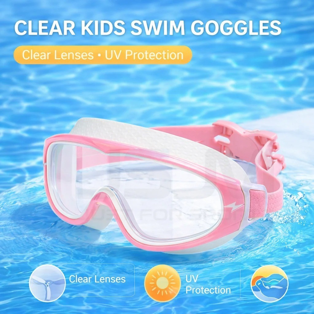 Swimming Goggles for Boys & Girls (3-15 Years) – Big Frame HD View, Anti-Fog