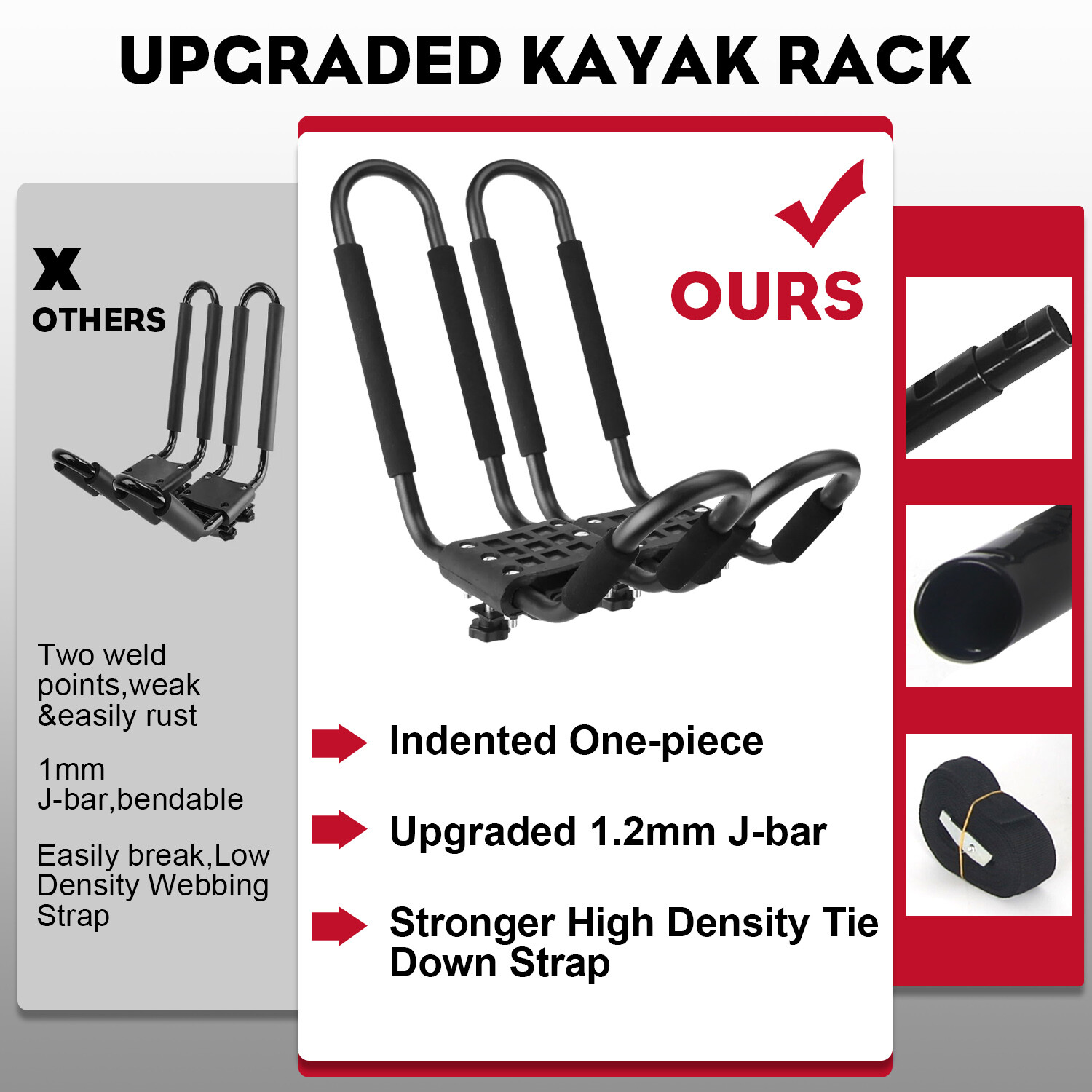 1/2/4 Canoe Boat Kayak Roof Rack For SUV Car Truck Top Mount Carrier J Cross Bar