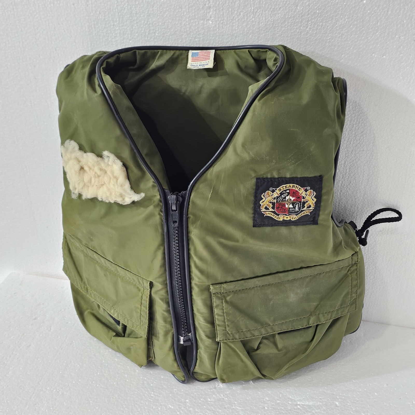 VINTAGE Stearns Youth Life Jacket Fishing Vest Green M 50-90 Pounds *Made USA*