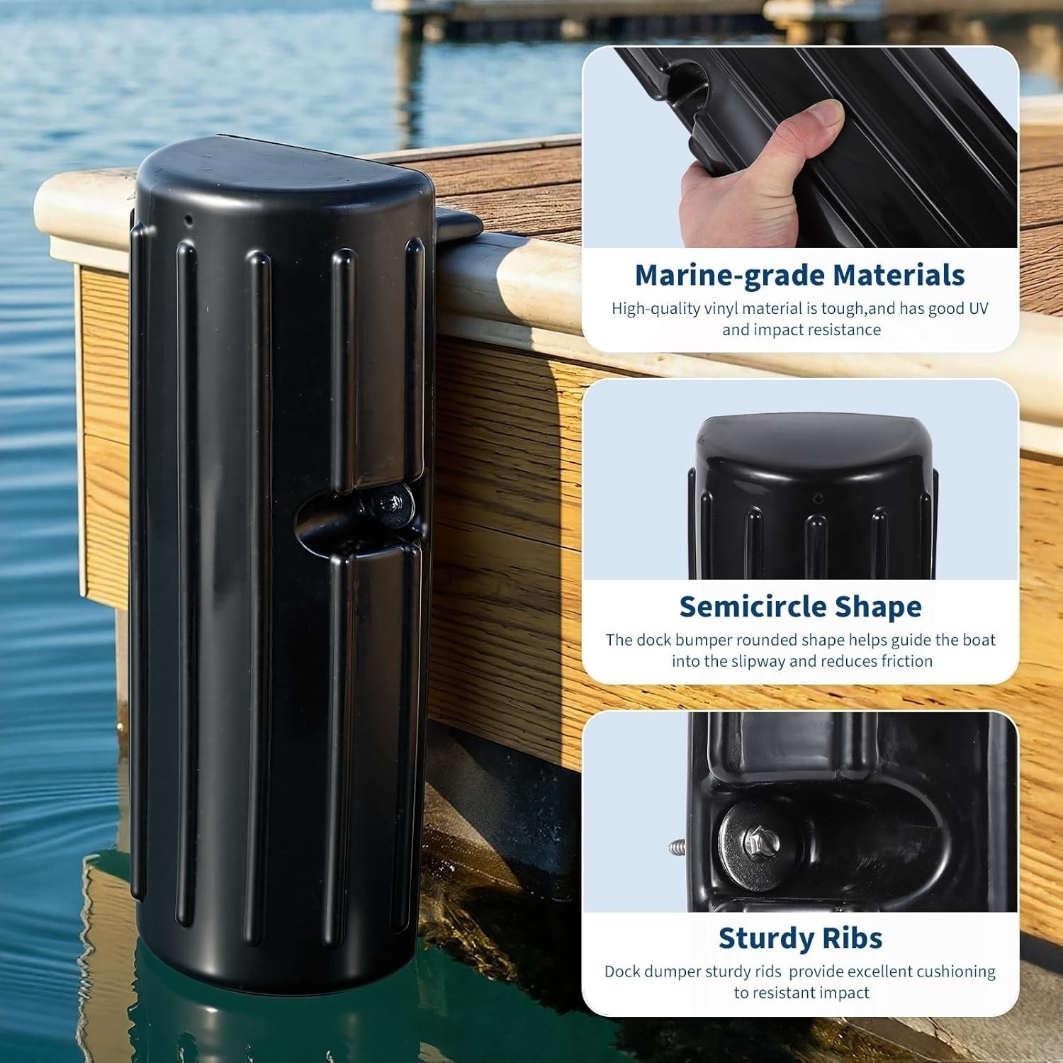 2 Pack Dock Bumpers Boat Dock Bumpers Marine Fenders for Edge or Side Black