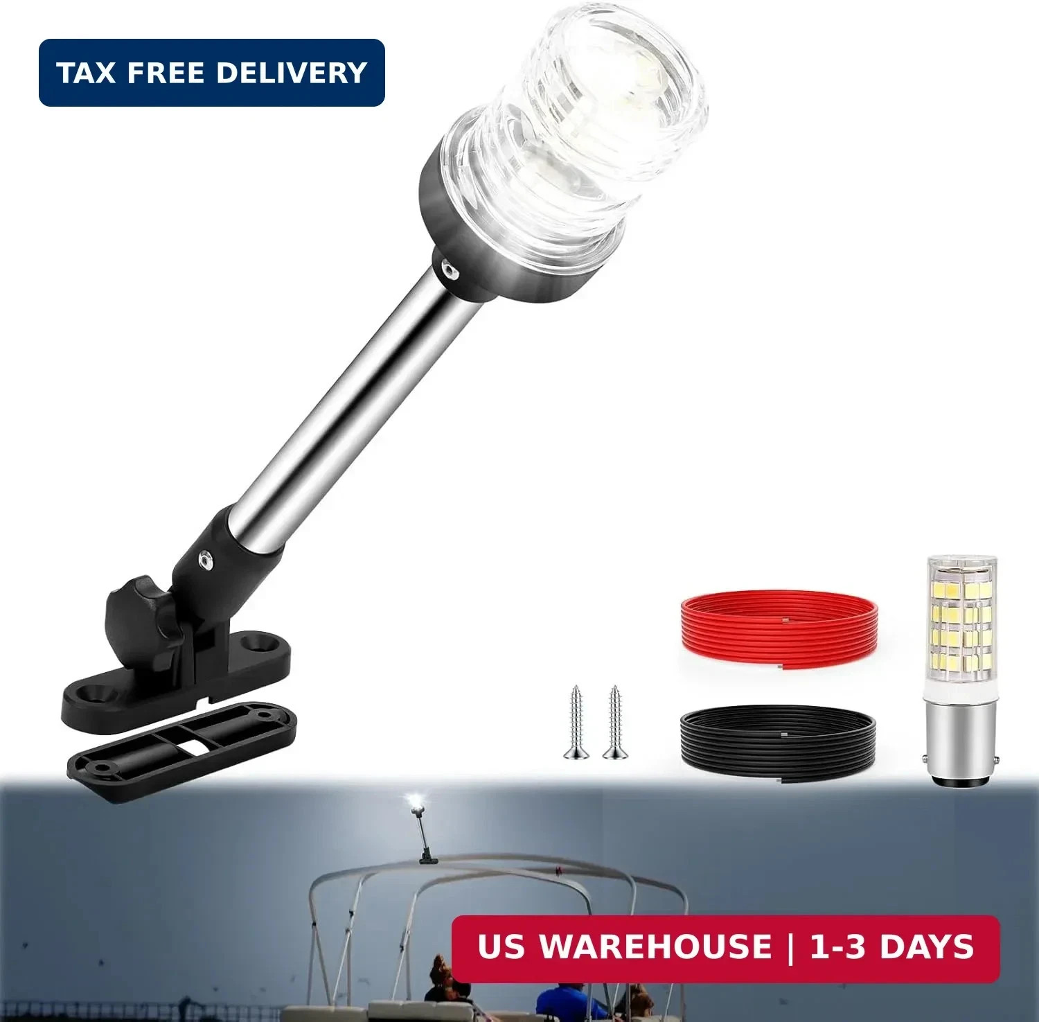 12 Inch Stern Light Bimini Top Anchor Light, LED Pontoon Navigation Lights Water
